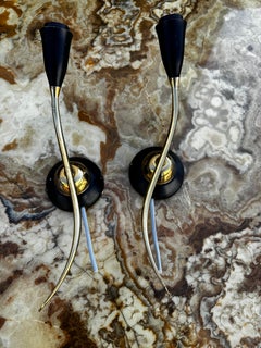 Pair of Mid Century Brass and Wood Danish Sculptural Wall Sconces