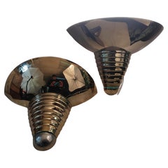 Pair of Mid Century Brass Architectural Sconces with a Lucite Feature