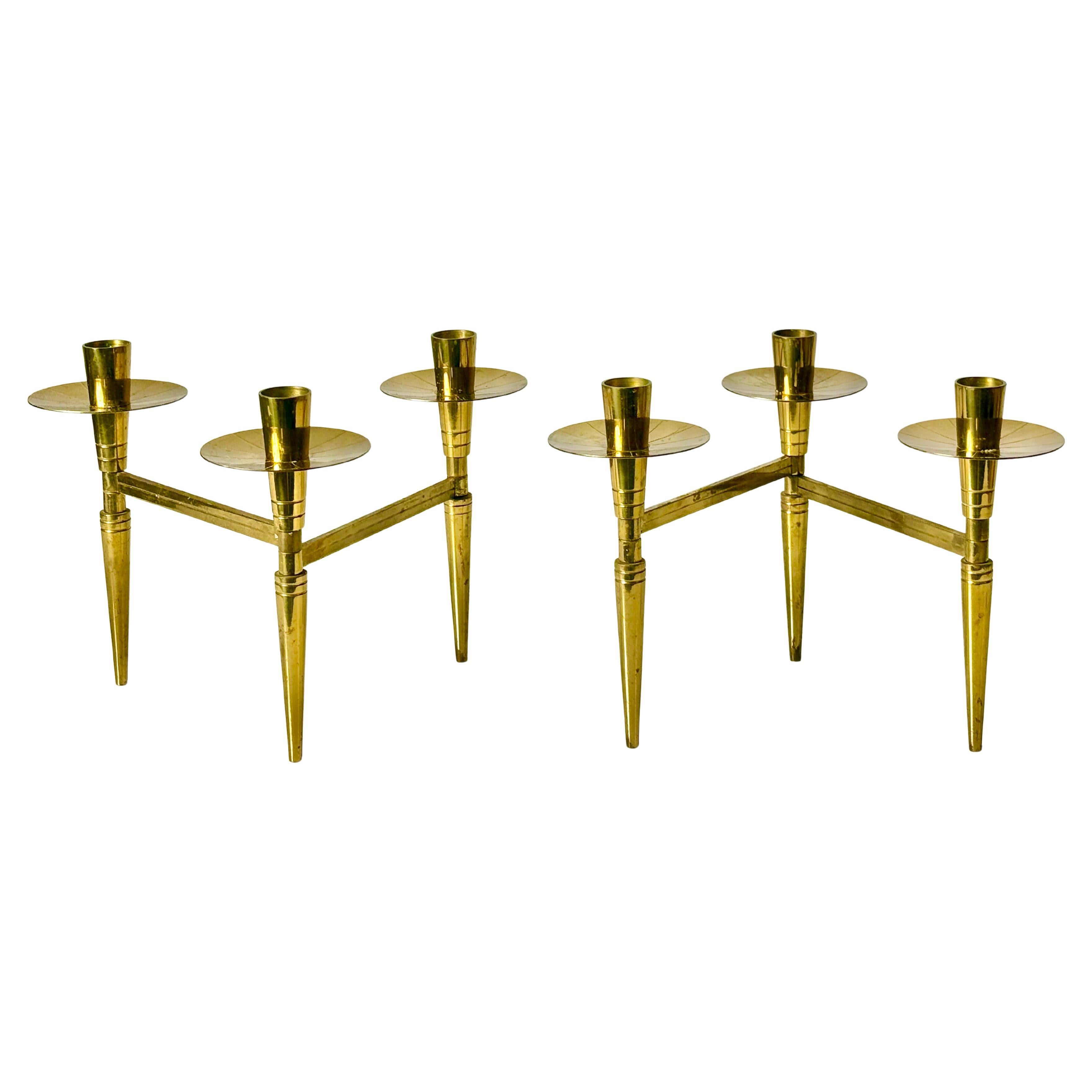 Pair of Mid Century Brass Articulated Candelabras by Tommi Parzinger for Dorlyn