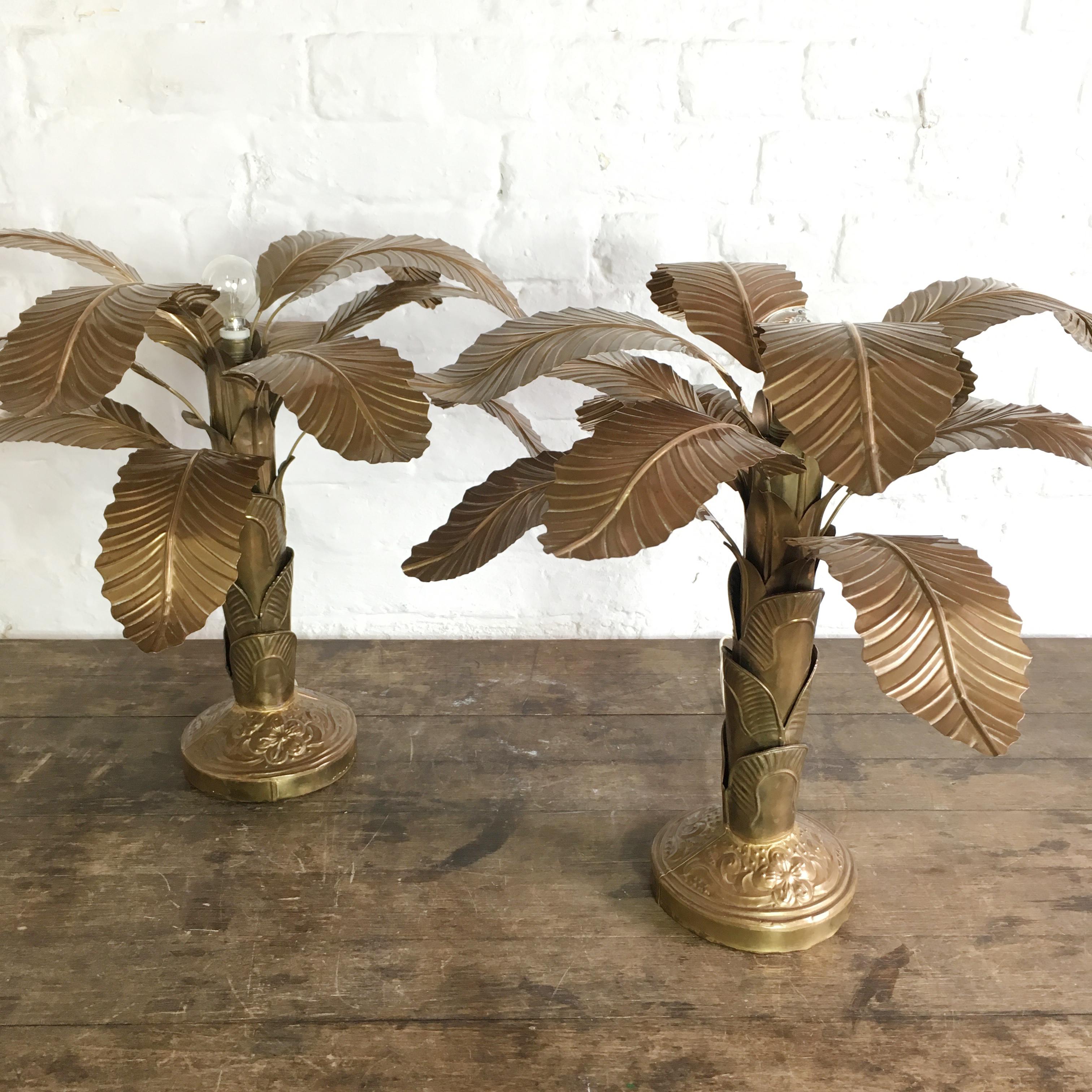Pair of Mid Century Brass Banana Tree Table Lamps 4