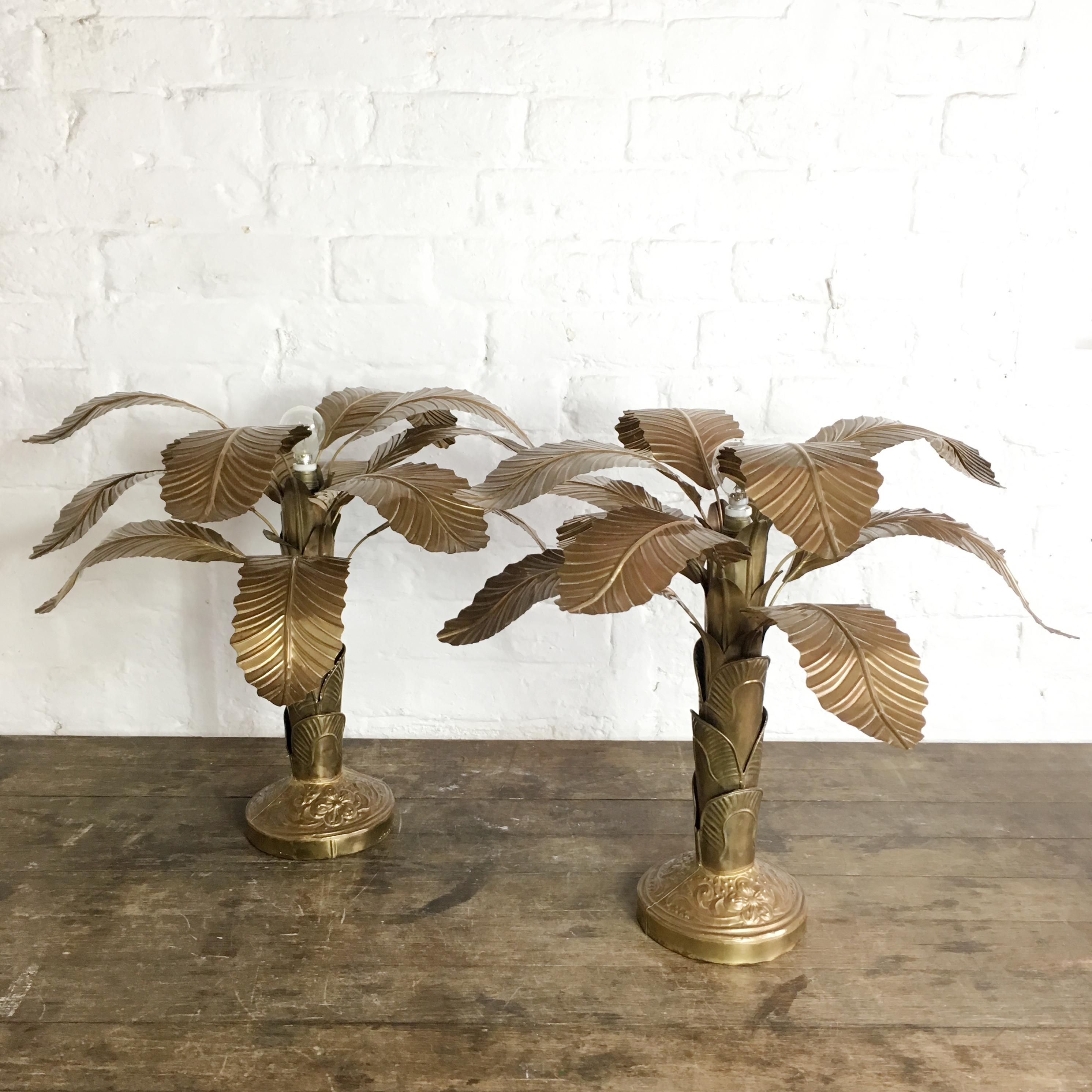 Mid-Century Modern Pair of Mid Century Brass Banana Tree Table Lamps