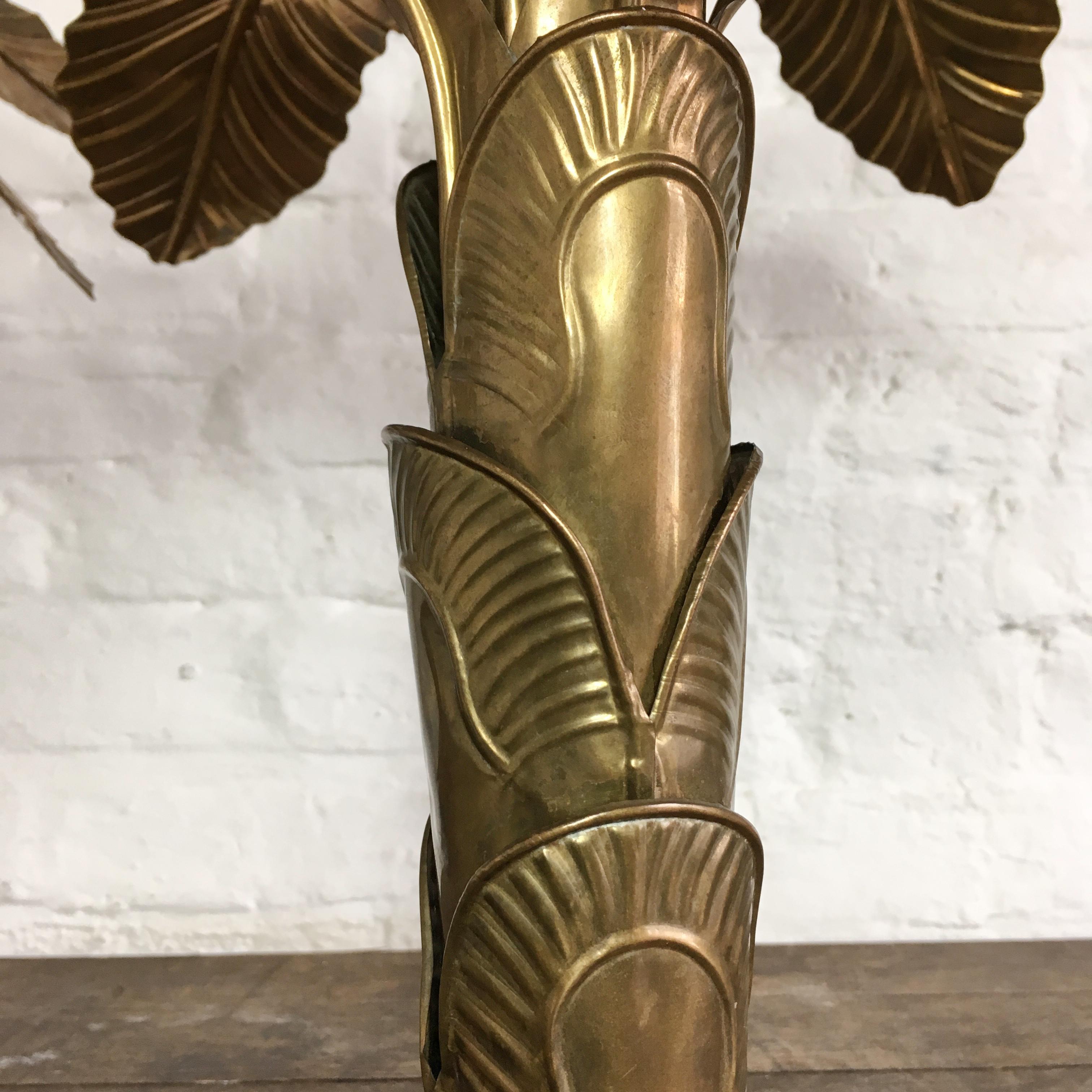 Hand-Crafted Pair of Mid Century Brass Banana Tree Table Lamps