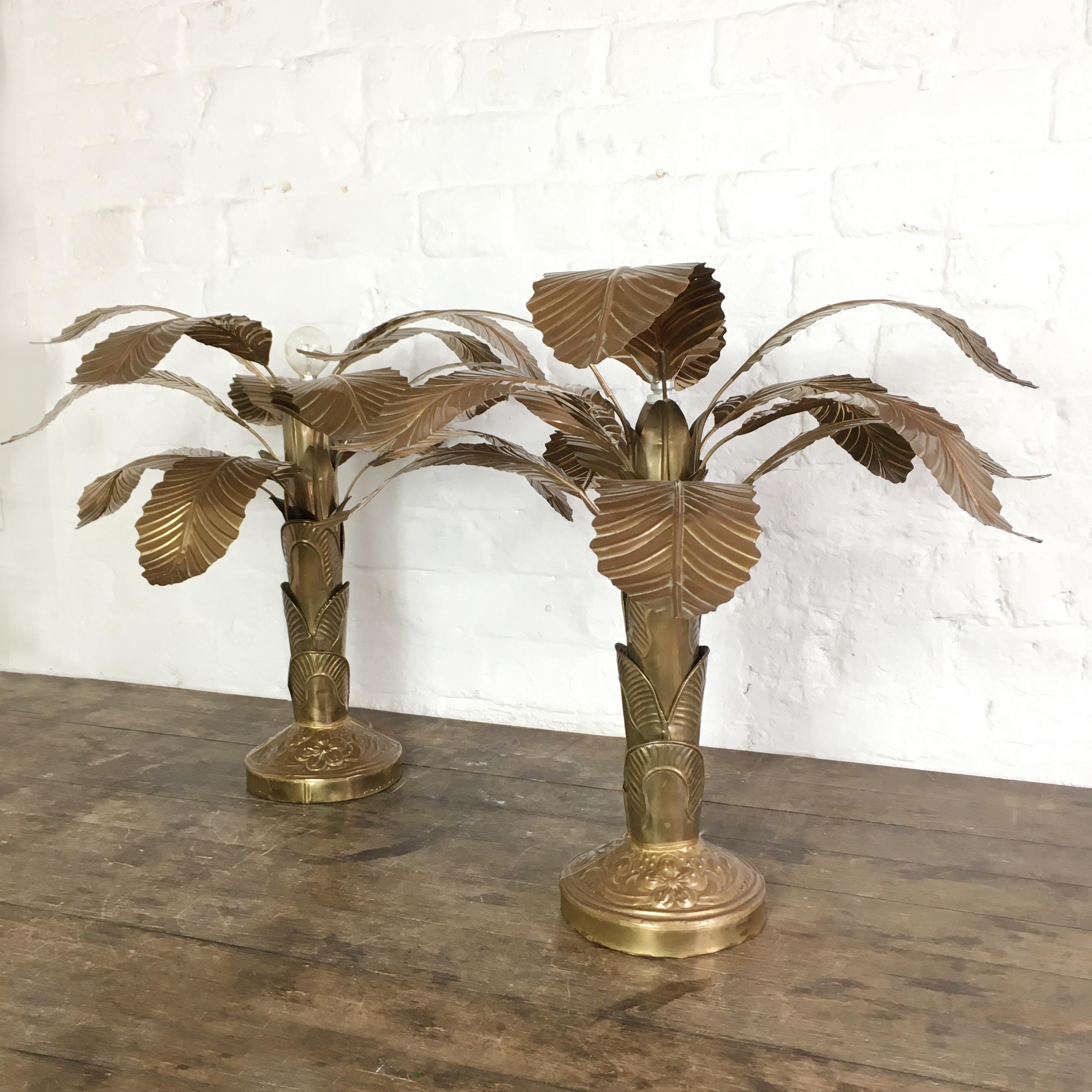 20th Century Pair of Mid Century Brass Banana Tree Table Lamps