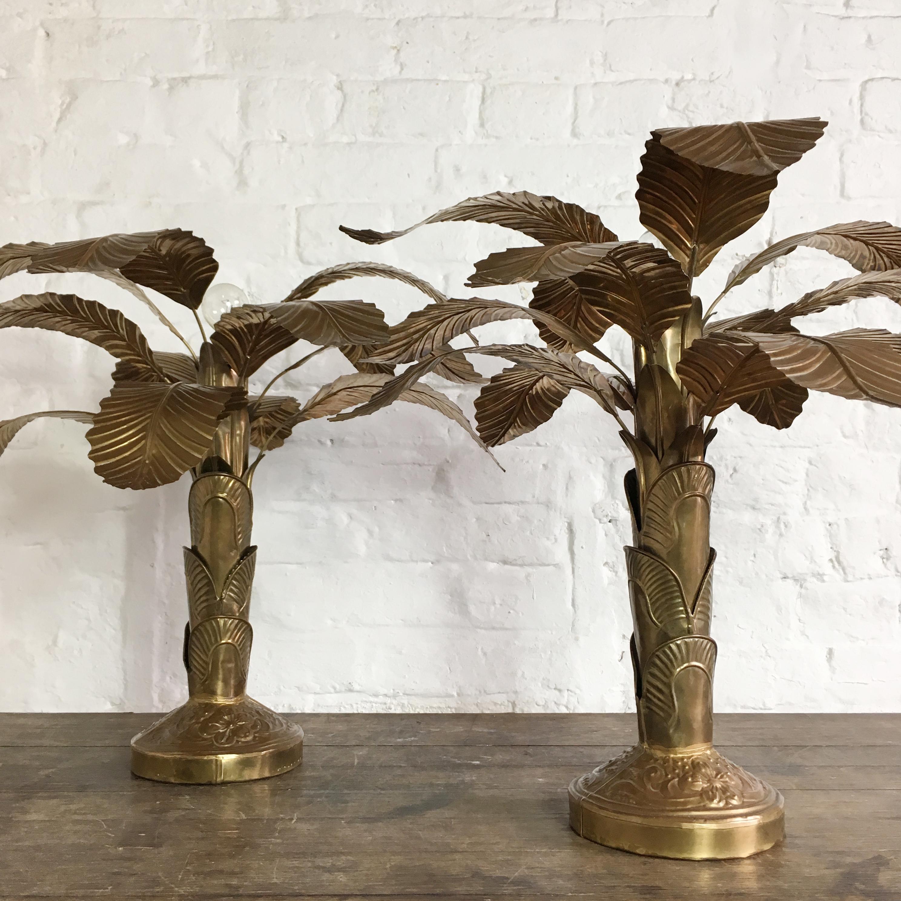 Pair of Mid Century Brass Banana Tree Table Lamps 2