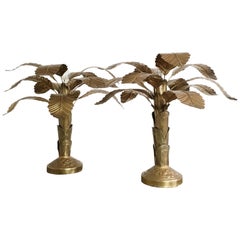 Pair of Mid Century Brass Banana Tree Table Lamps