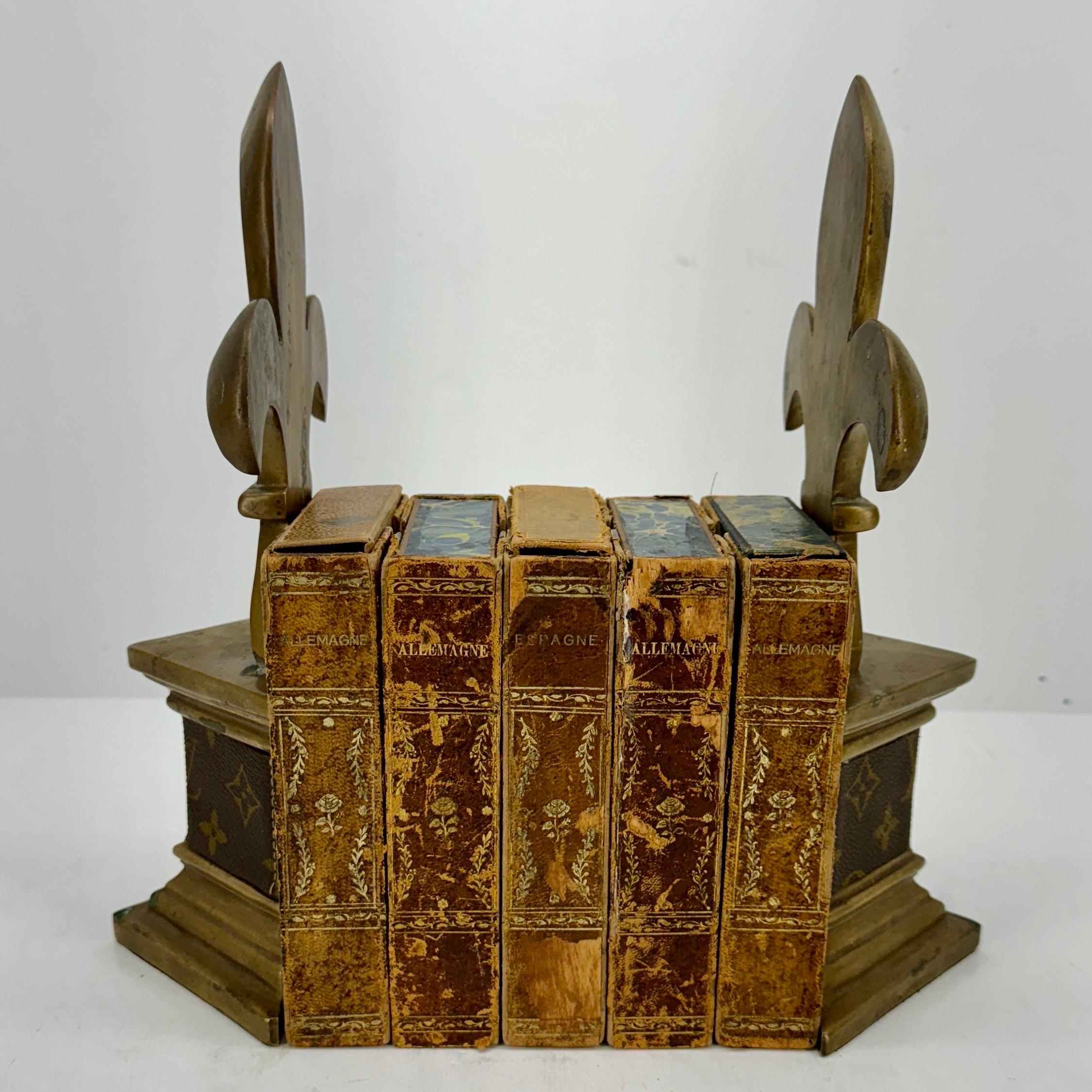  Pair of Mid-Century Brass Bookends with Louis Vuitton Monogram Fabric For Sale 2
