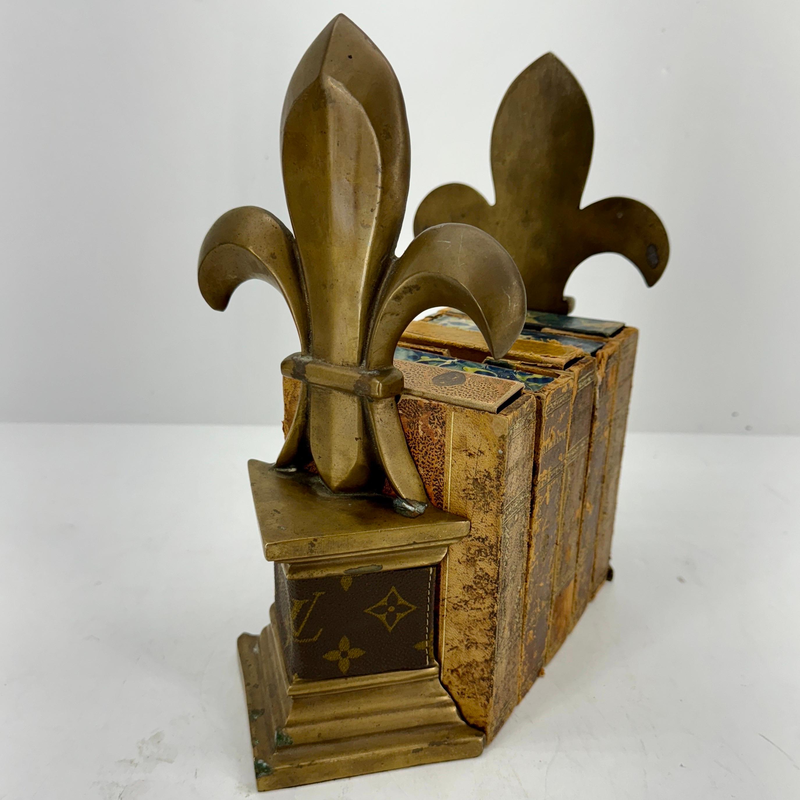  Pair of Mid-Century Brass Bookends with Louis Vuitton Monogram Fabric For Sale 4