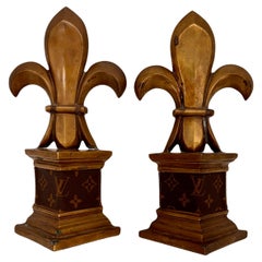 Pair of Mid-Century Brass Bookends with Louis Vuitton Monogram Fabric