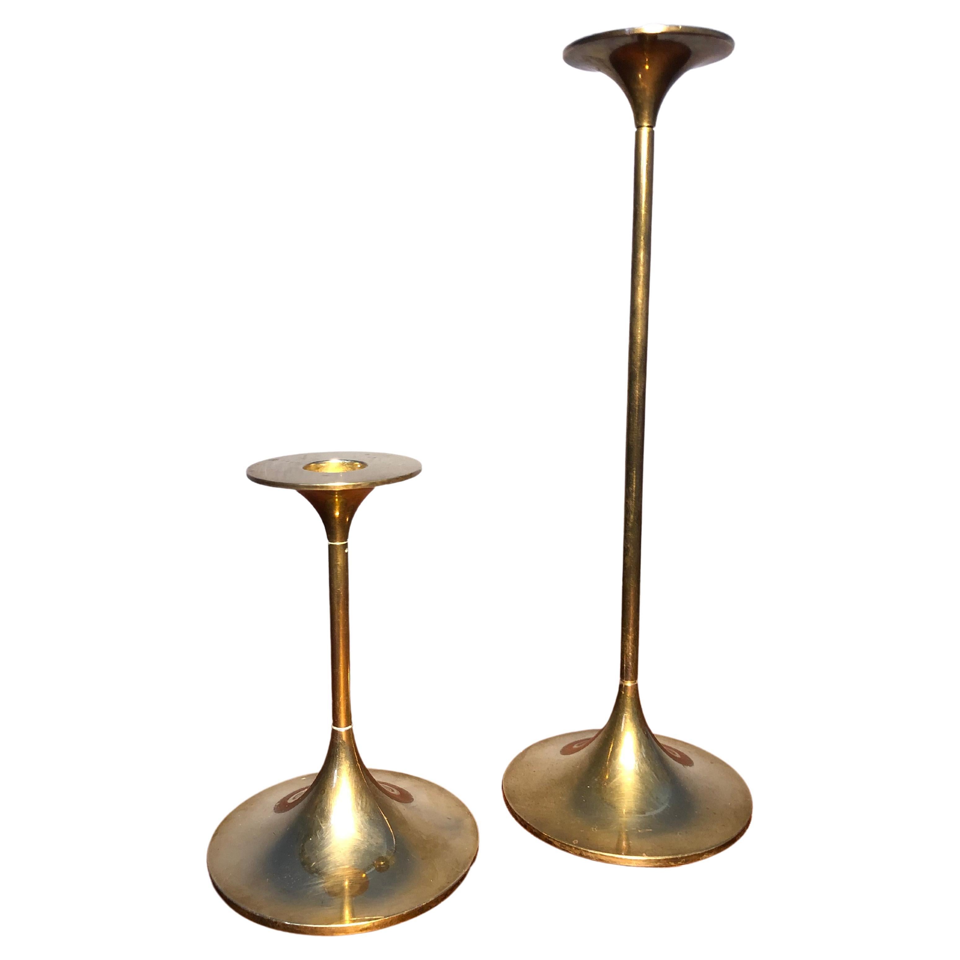 Pair of Solid Brass Danish Mid Century Wall Mounted Candle Holders at
