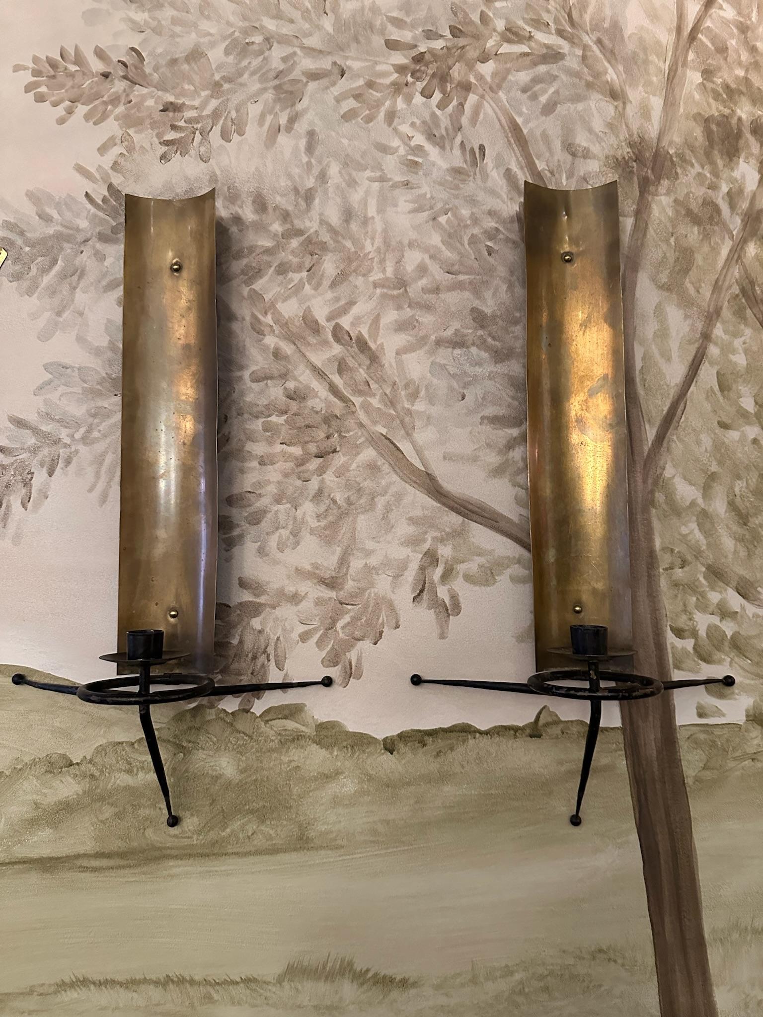 Mid-Century Modern Pair of Mid-Century Brass Candle Sconces For Sale