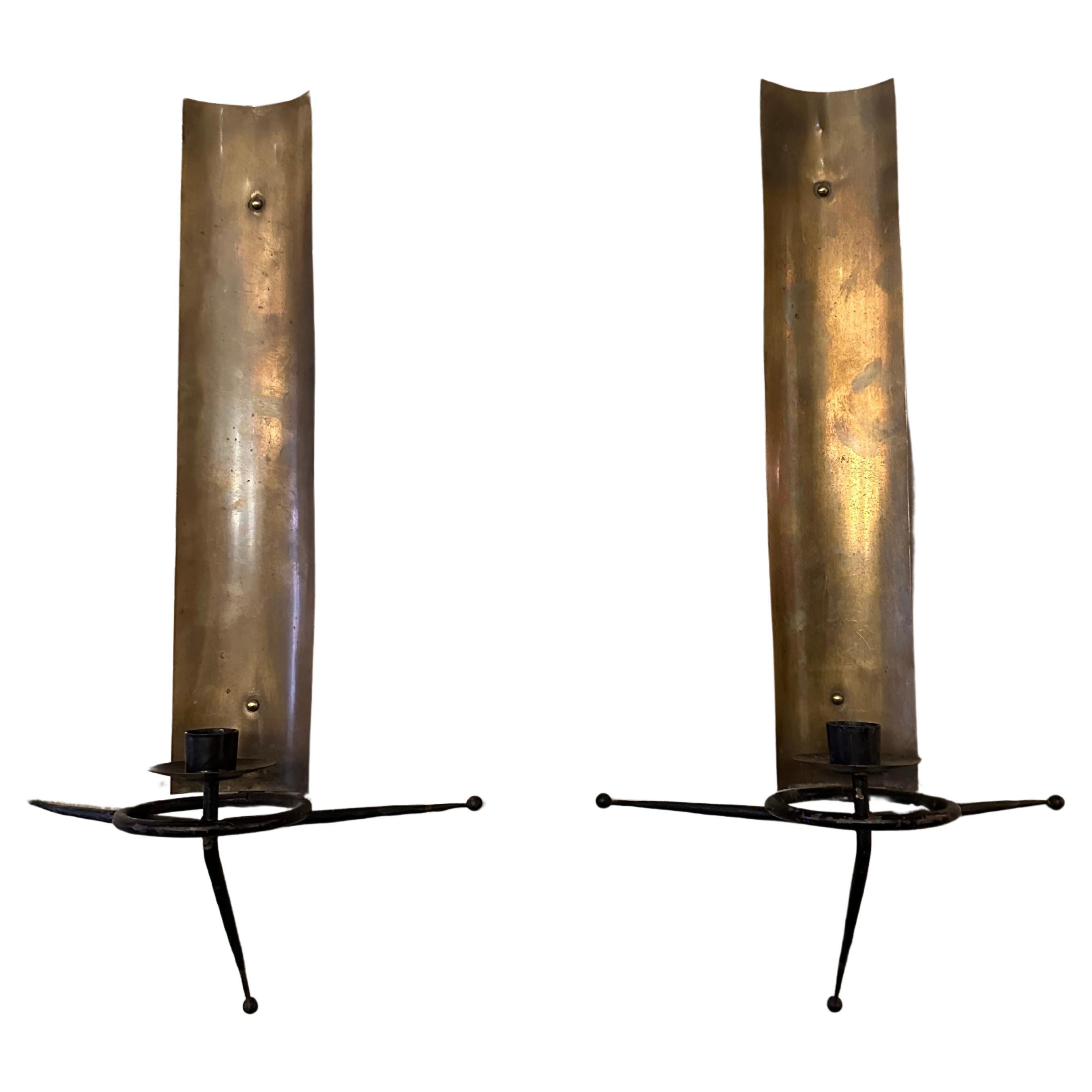 Pair of Mid-Century Brass Candle Sconces For Sale