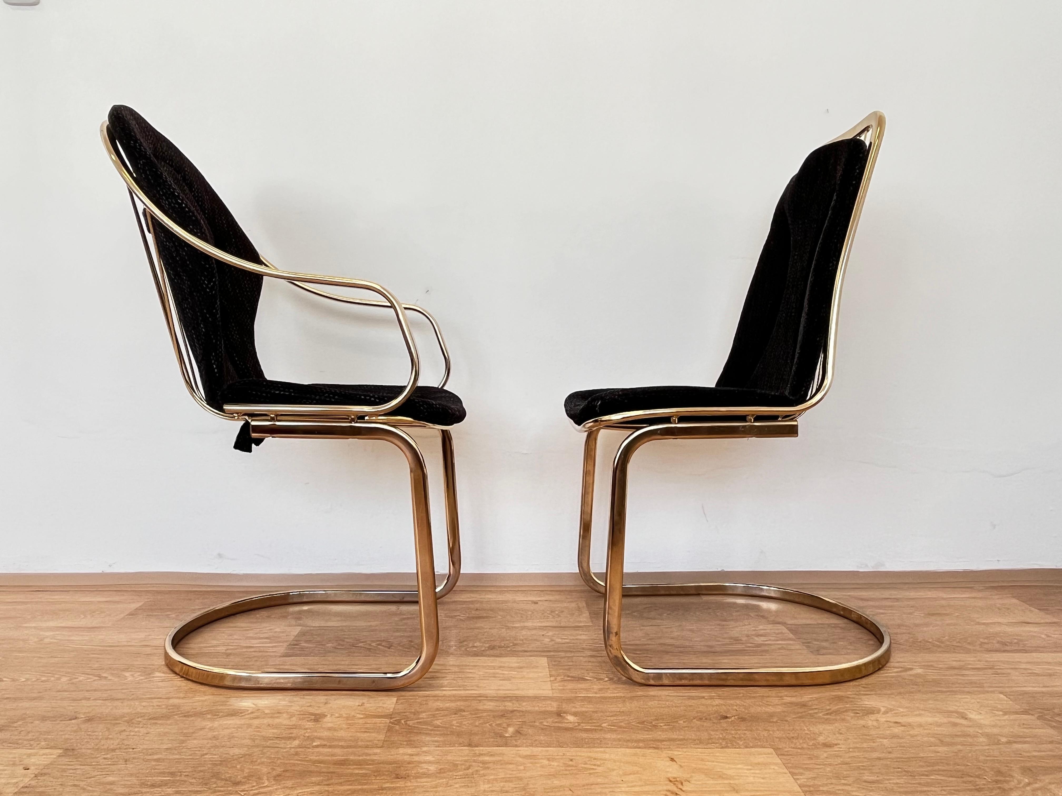Mid-Century Modern Pair of Mid-Century brass Chairs Designed by Gastone Rinaldi, Italy, 1970s For Sale