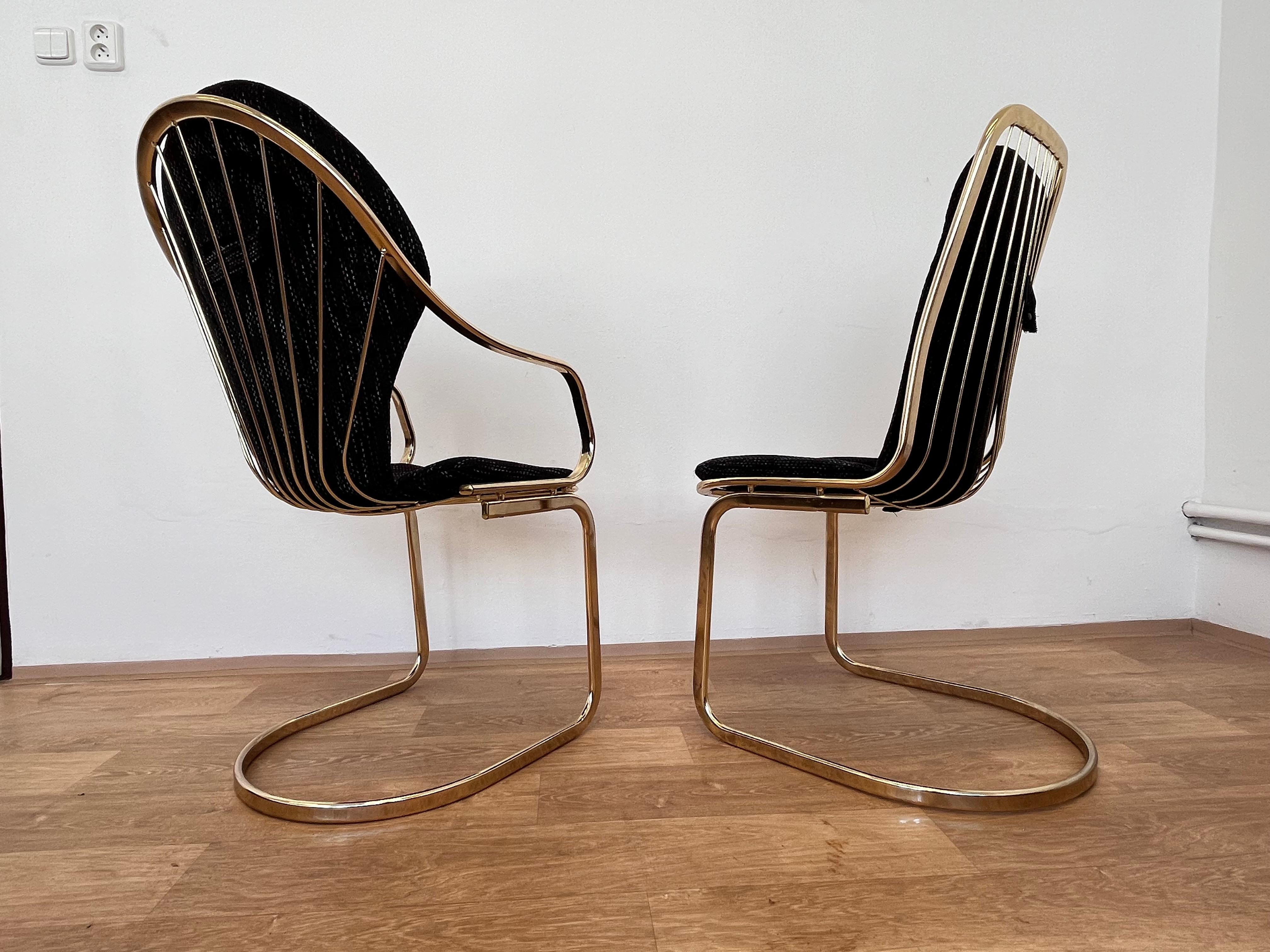 Pair of Mid-Century brass Chairs Designed by Gastone Rinaldi, Italy, 1970s In Good Condition For Sale In Praha, CZ
