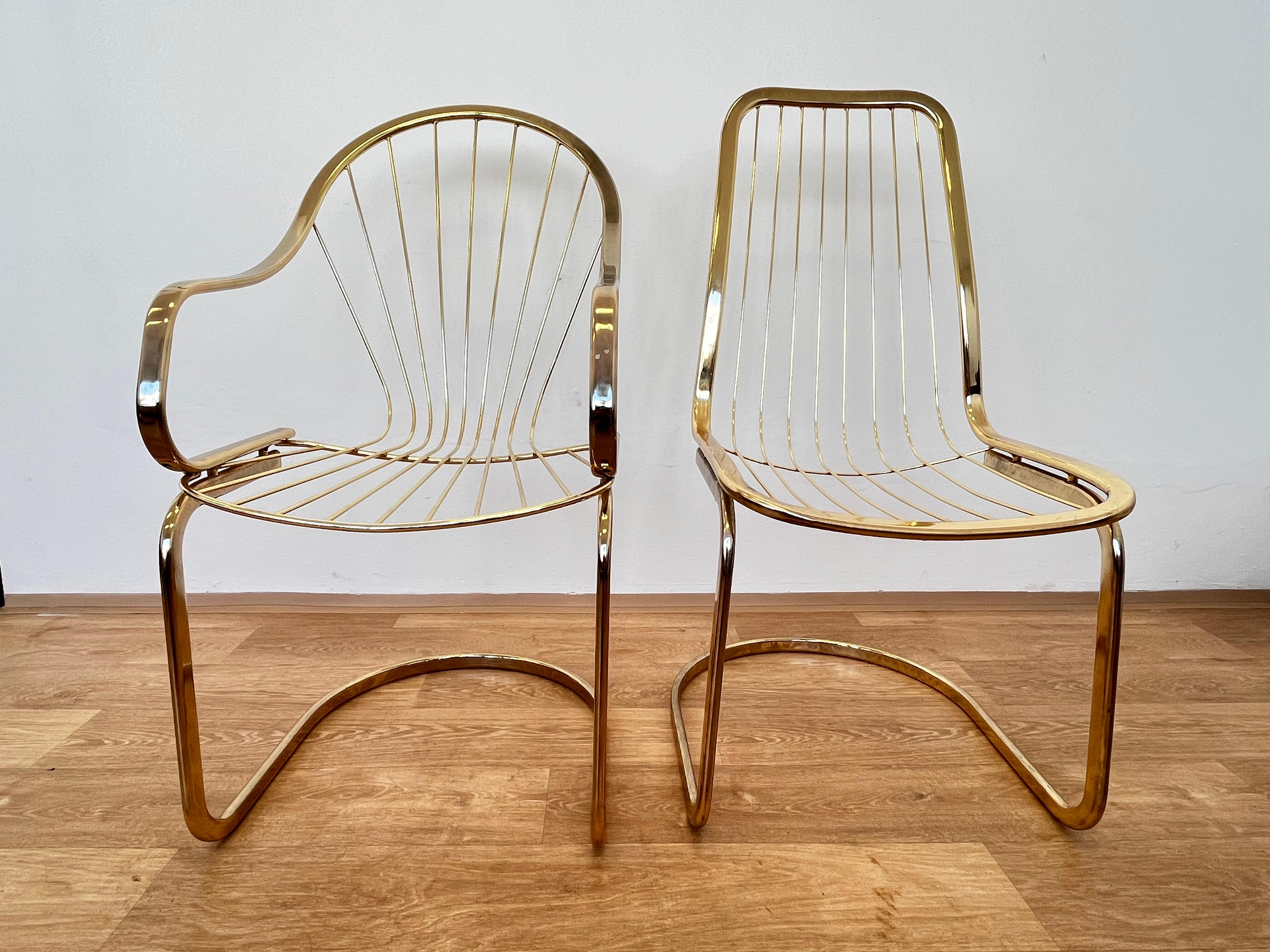 Pair of Mid-Century brass Chairs Designed by Gastone Rinaldi, Italy, 1970s For Sale 1
