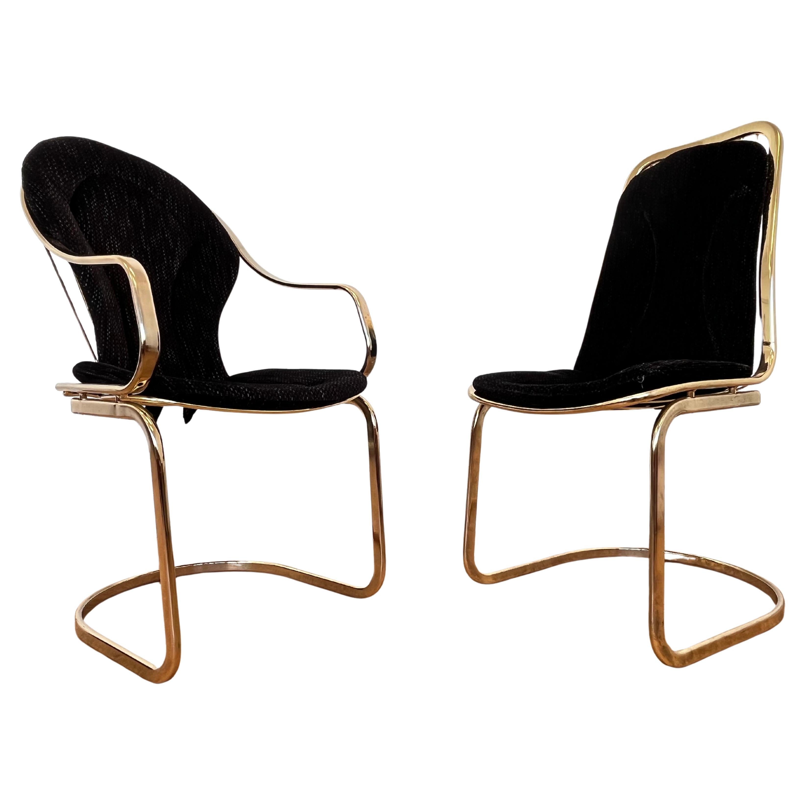 Pair of Mid-Century brass Chairs Designed by Gastone Rinaldi, Italy, 1970s