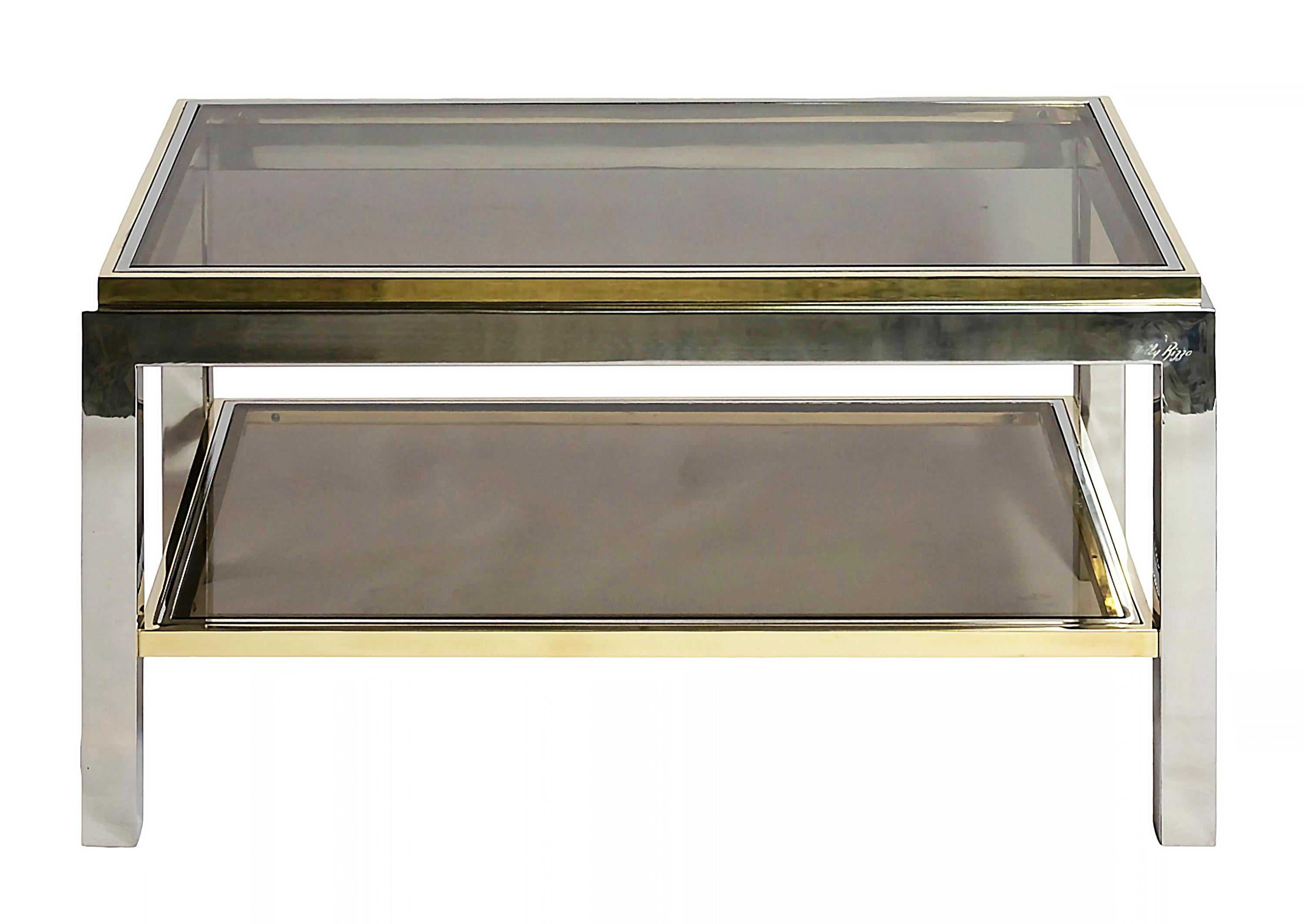 Beistelltische aus Messing, Chrom und Glas aus der Mitte des Jahrhunderts von Willy Rizzo, Paar (Moderne der Mitte des Jahrhunderts) im Angebot