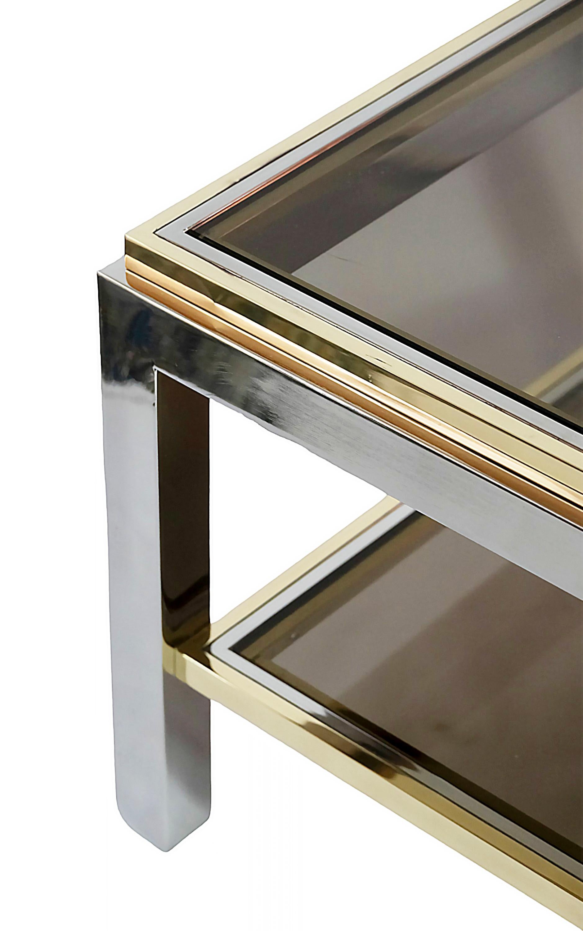 Beistelltische aus Messing, Chrom und Glas aus der Mitte des Jahrhunderts von Willy Rizzo, Paar im Angebot 1