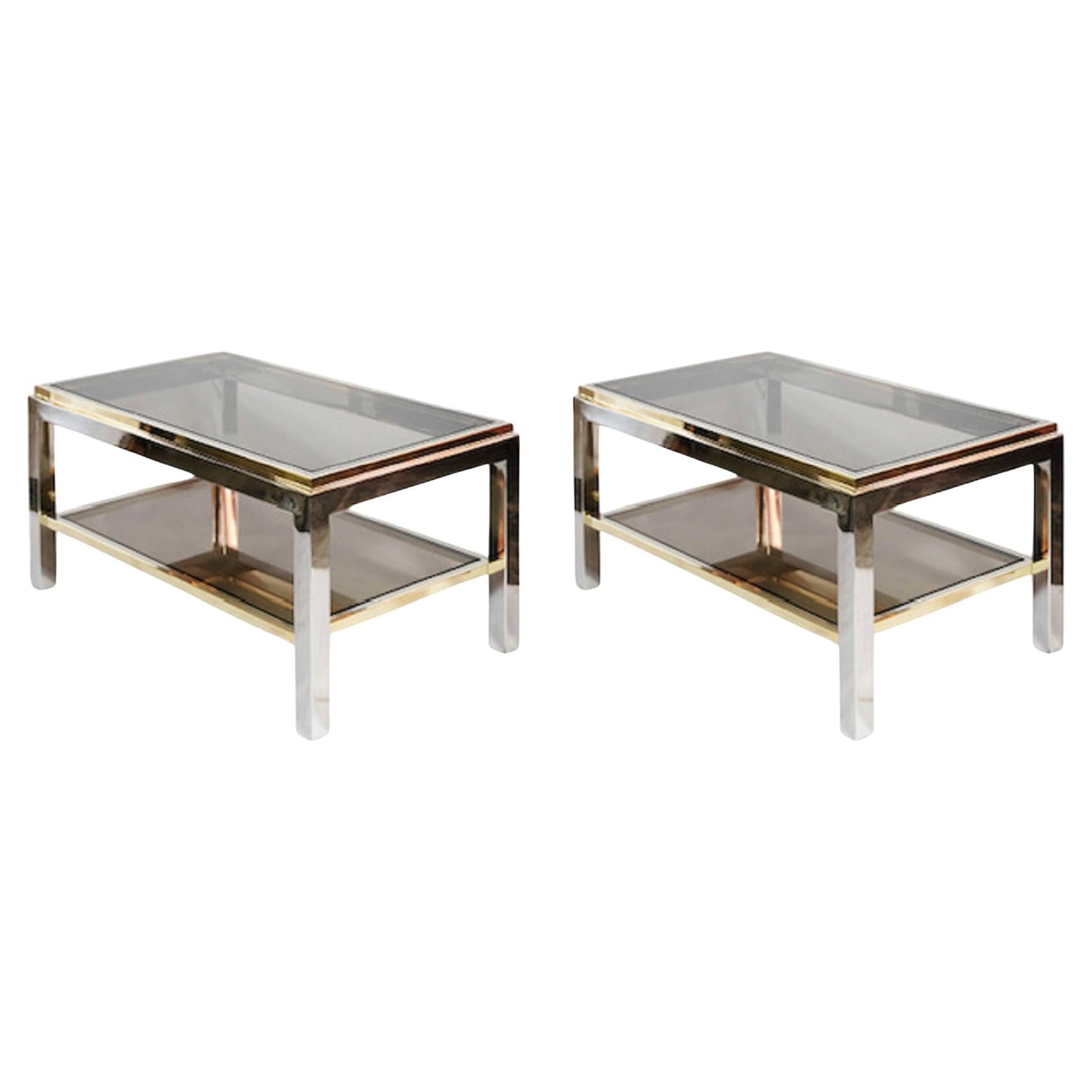 Beistelltische aus Messing, Chrom und Glas aus der Mitte des Jahrhunderts von Willy Rizzo, Paar