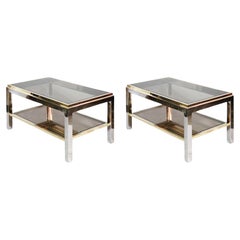 Pair of Mid-Century Brass, Chrome and Glass Side Tables by Willy Rizzo