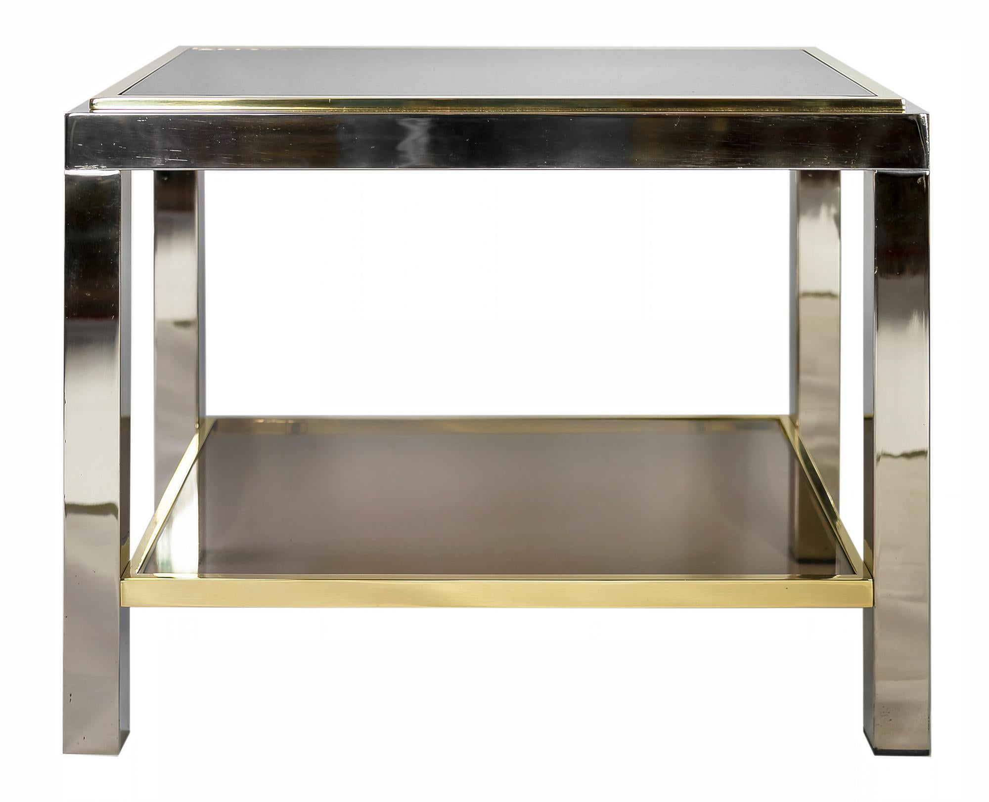 Mid-Century Modern Pair of Mid-Century Brass, Chrome and Glass Top Side Tables by Willy Rizzo