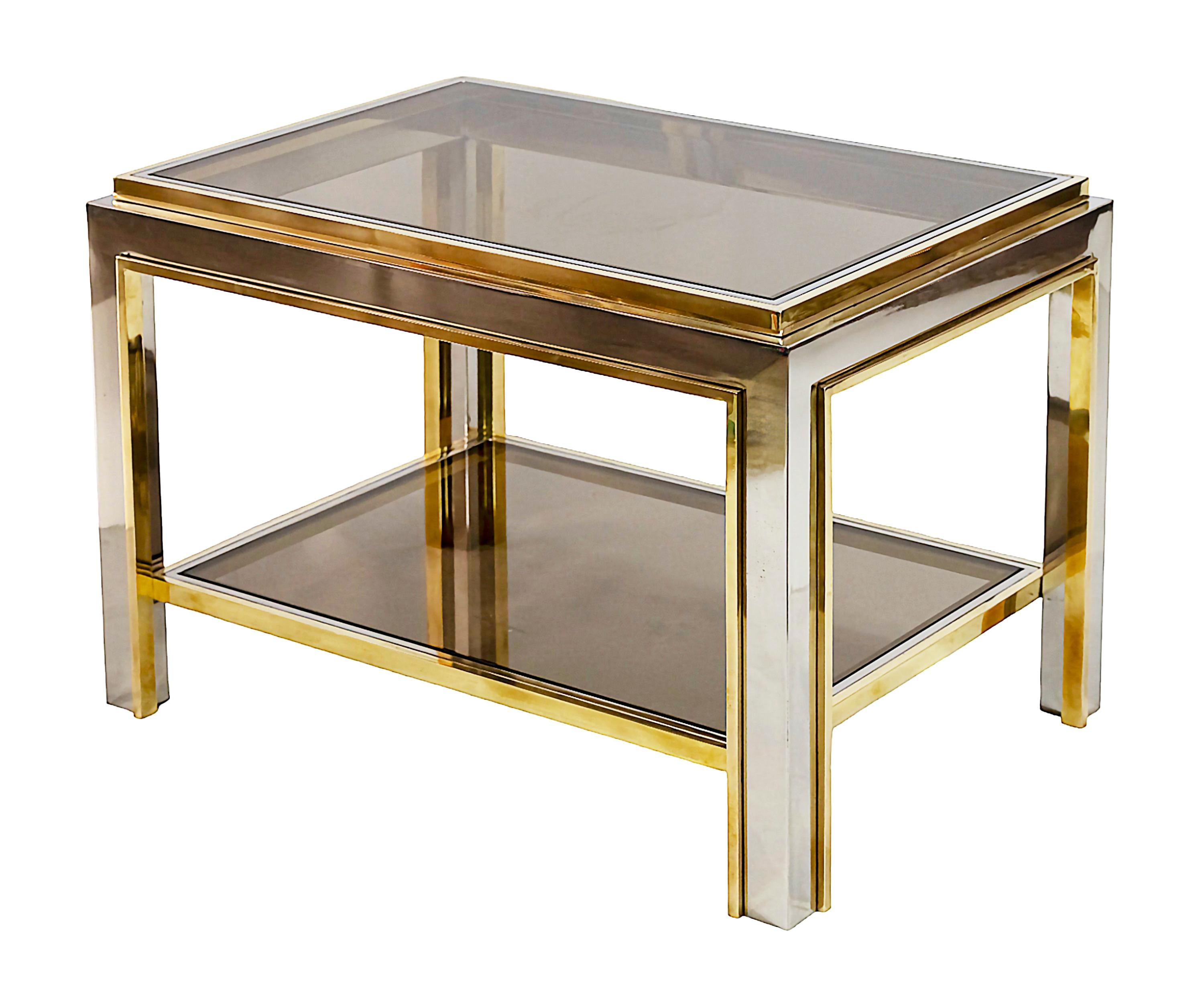 Mid-Century Modern Pair of Mid-Century Brass, Chrome and Glass Top Side Tables by Willy Rizzo For Sale