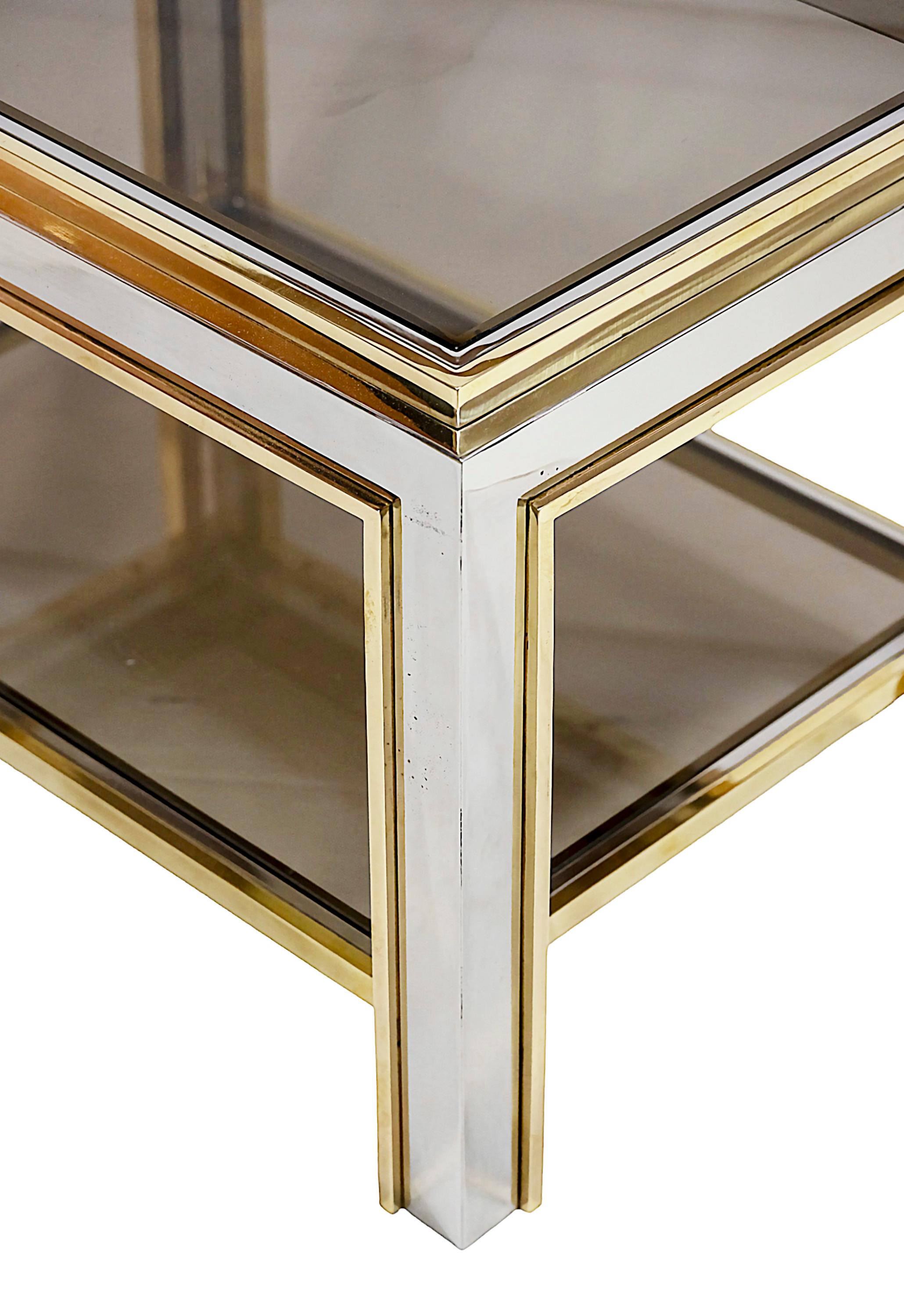 Italian Pair of Mid-Century Brass, Chrome and Glass Top Side Tables by Willy Rizzo For Sale