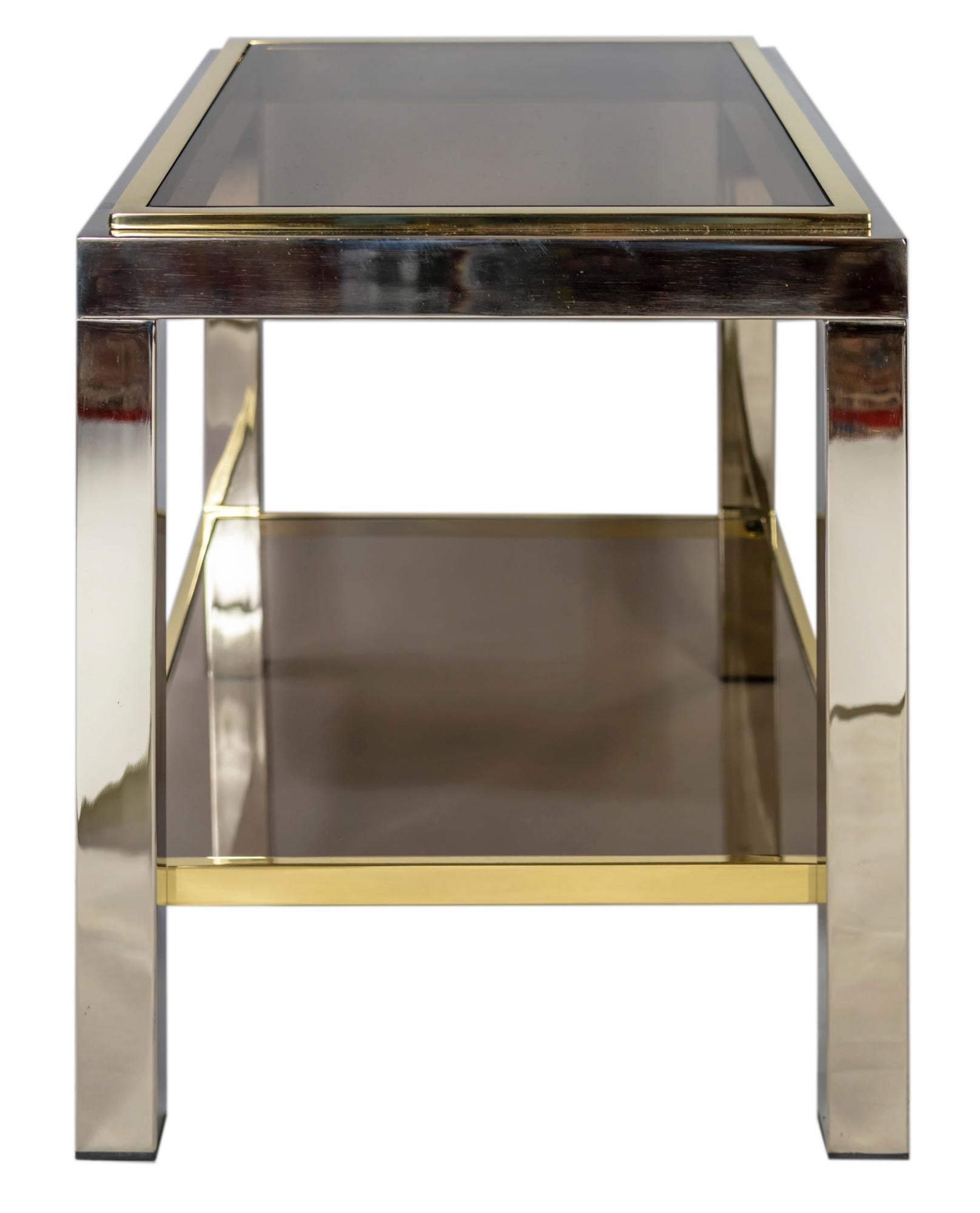 Pair of Mid-Century Brass, Chrome and Glass Top Side Tables by Willy Rizzo In Good Condition In Vilnius, LT