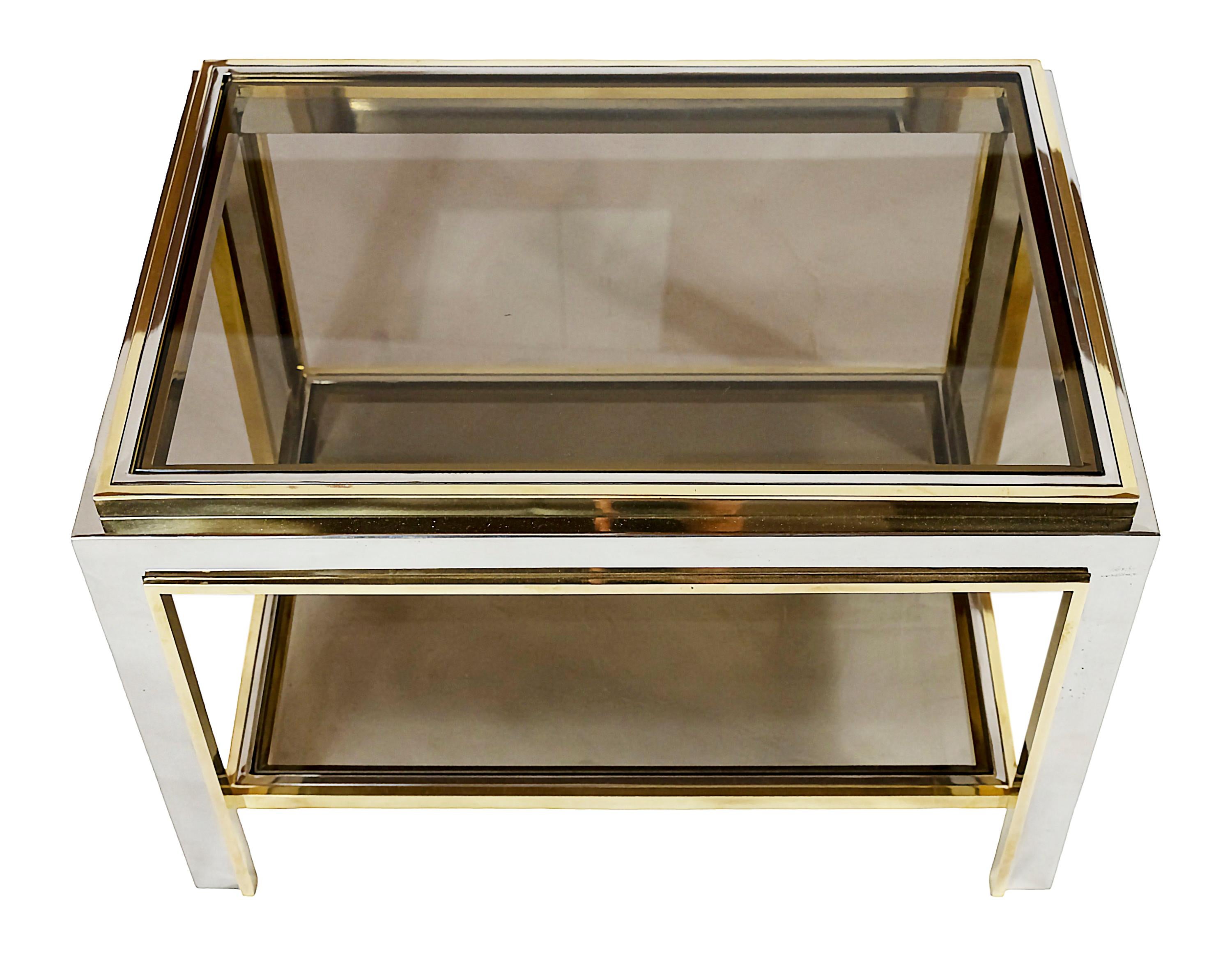Pair of Mid-Century Brass, Chrome and Glass Top Side Tables by Willy Rizzo In Good Condition For Sale In Vilnius, LT