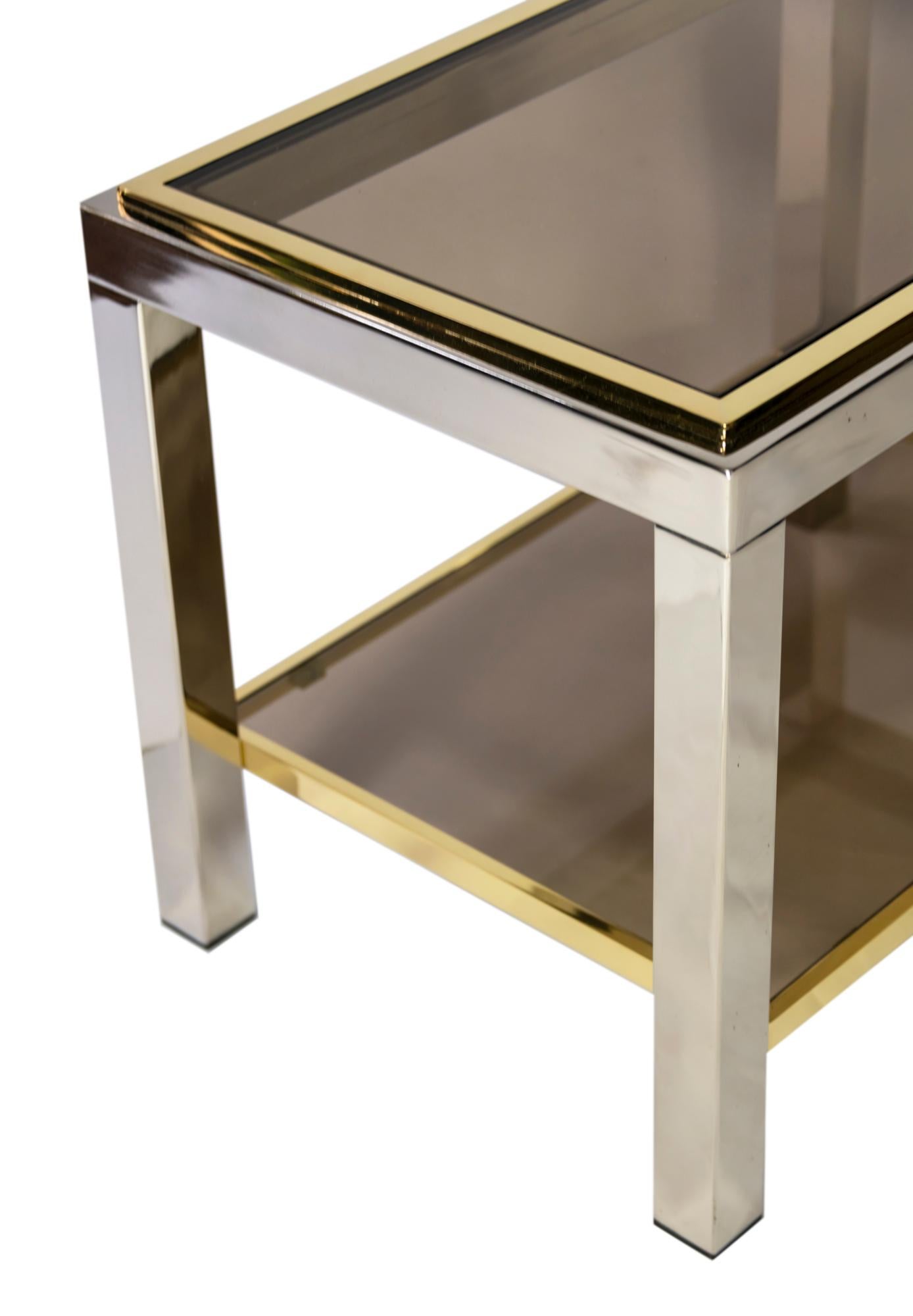 20th Century Pair of Mid-Century Brass, Chrome and Glass Top Side Tables by Willy Rizzo