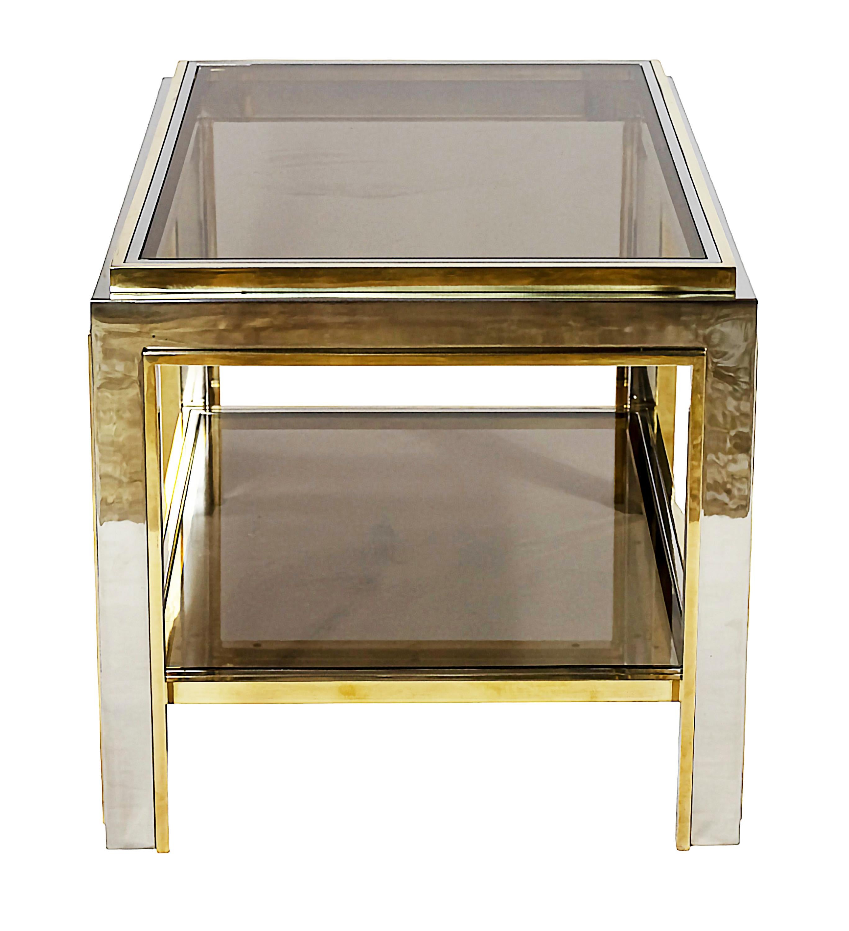 20th Century Pair of Mid-Century Brass, Chrome and Glass Top Side Tables by Willy Rizzo For Sale