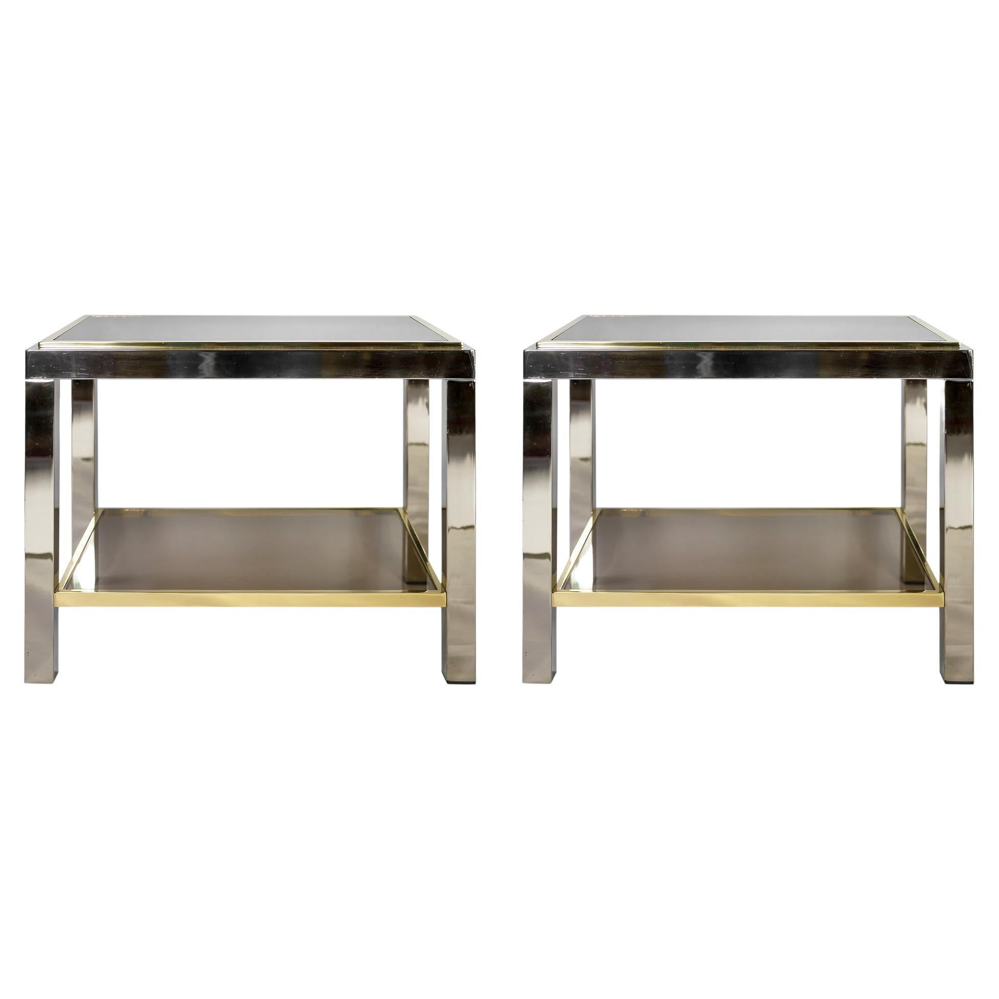 Pair of Mid-Century Brass, Chrome and Glass Top Side Tables by Willy Rizzo