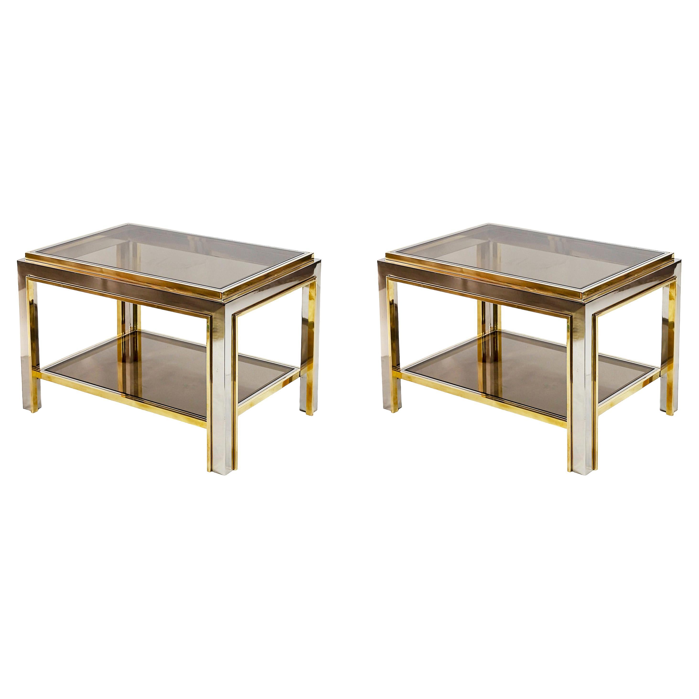 Pair of Mid-Century Brass, Chrome and Glass Top Side Tables by Willy Rizzo For Sale