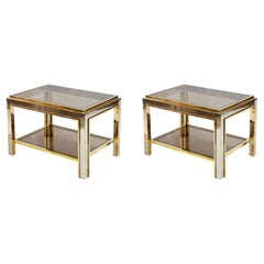 Used Pair of Mid-Century Brass, Chrome and Glass Top Side Tables by Willy Rizzo