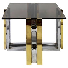 Paire de tables d'appoint du milieu du siècle dernier en laiton, chrome et verre