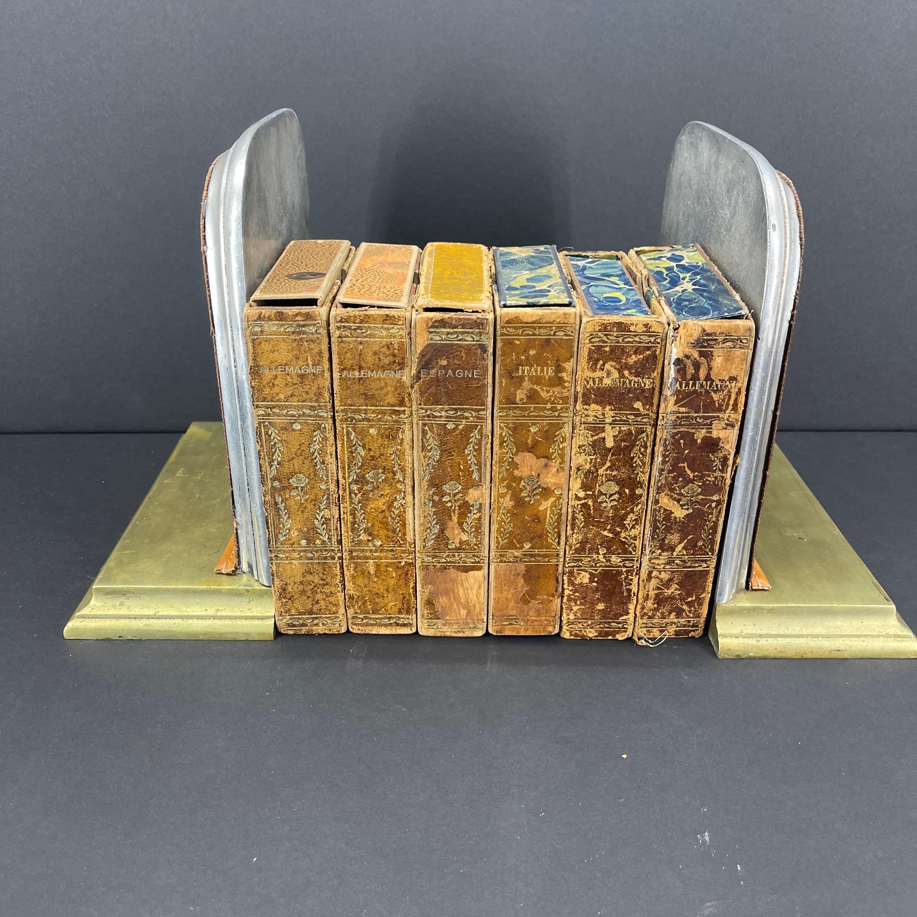Pair of Mid-Century Brass Chrome Bookends with Louis Vuitton Monogram Fabric For Sale 10