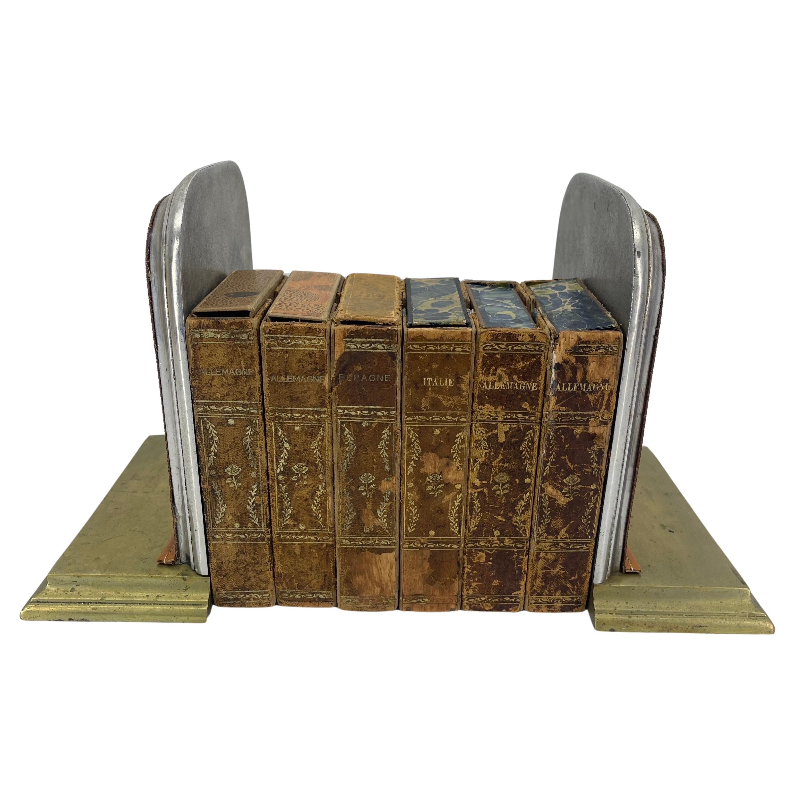 20th Century Pair of Mid-Century Brass Chrome Bookends with Louis Vuitton Monogram Fabric For Sale