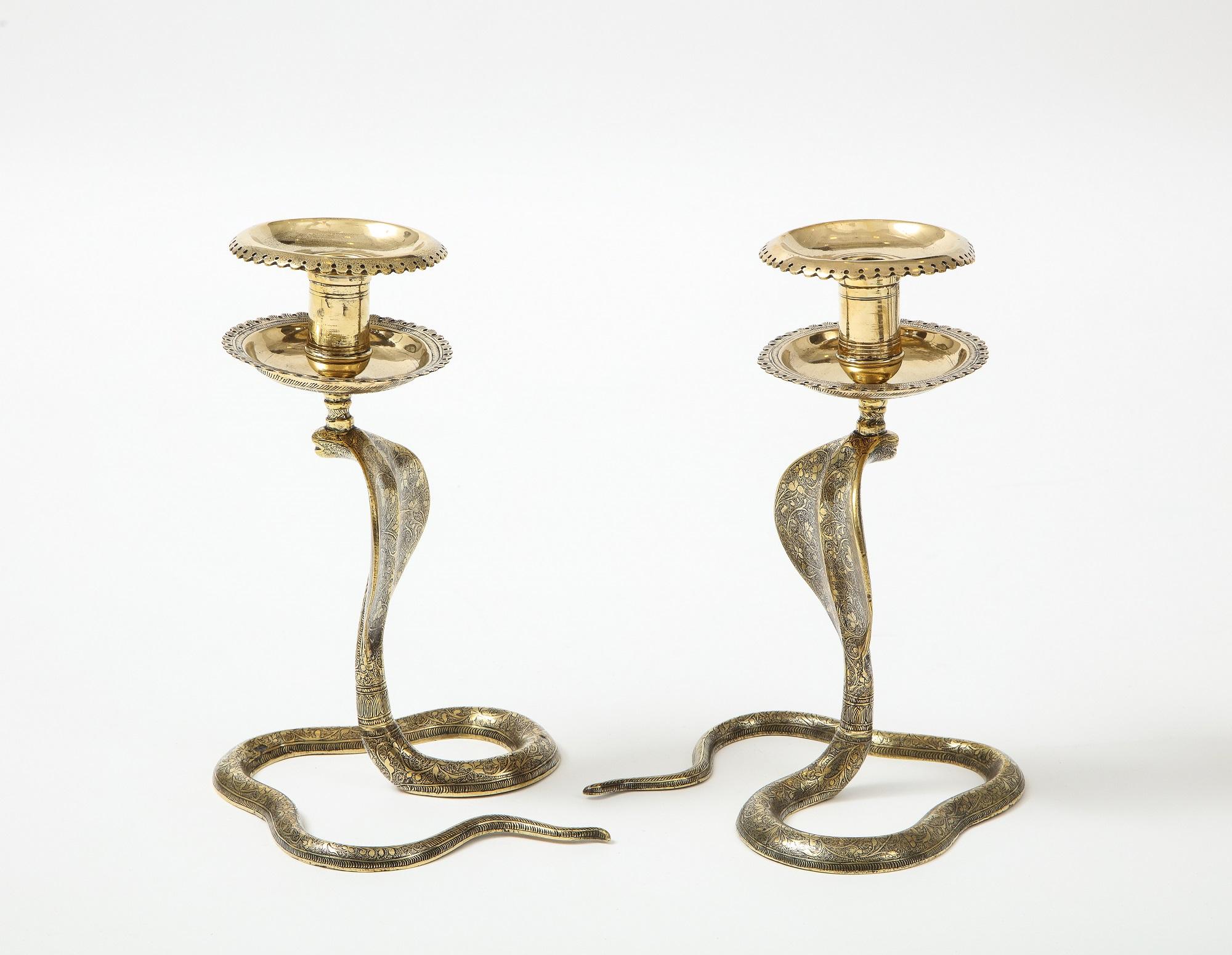 Pair of Mid Century Brass Cobra Candlesticks 1