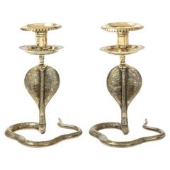 Pair of Mid Century Brass Cobra Candlesticks