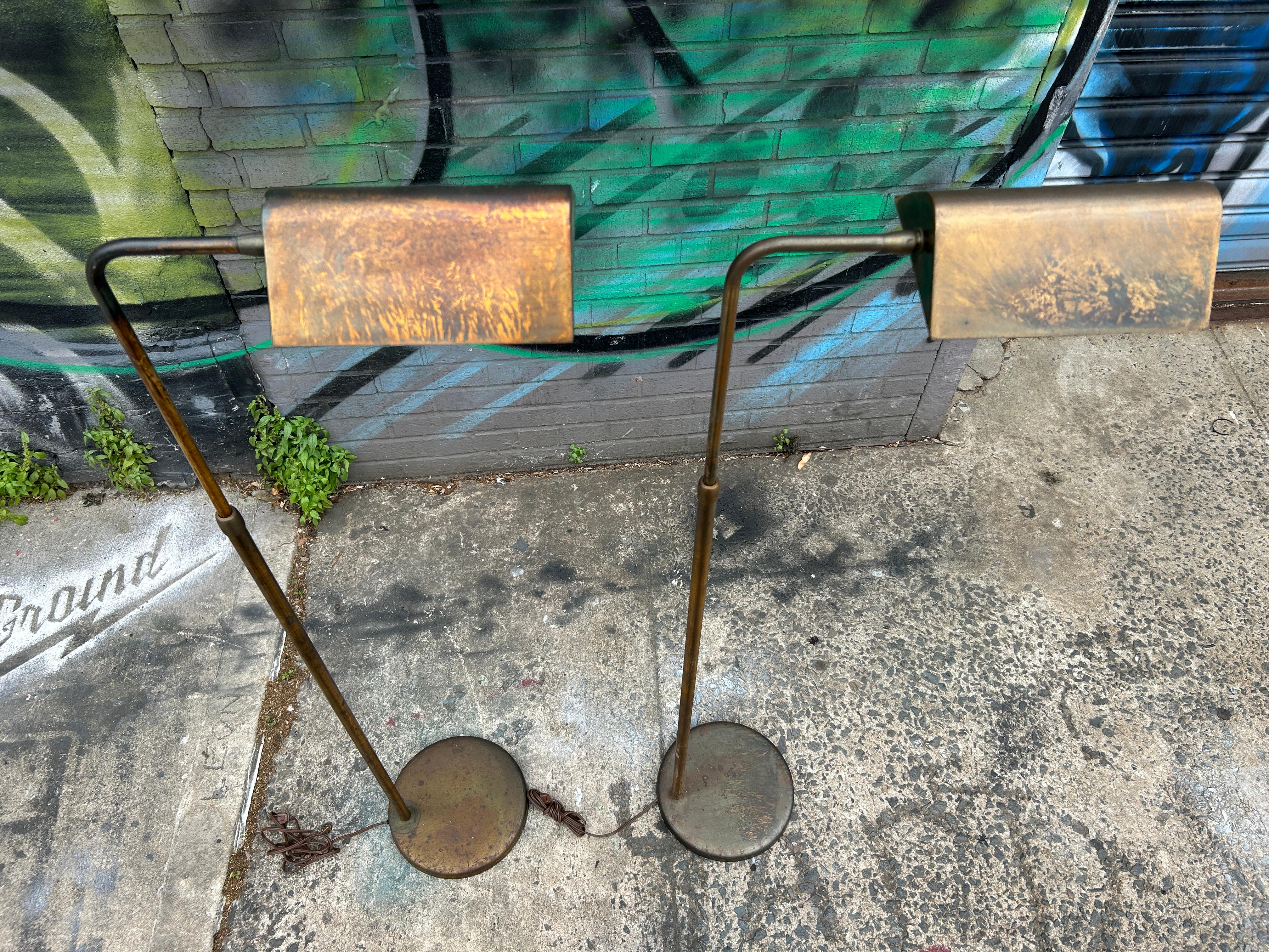 Mid-Century Modern Pair of Midcentury Brass Floor Lamps with Patina  For Sale