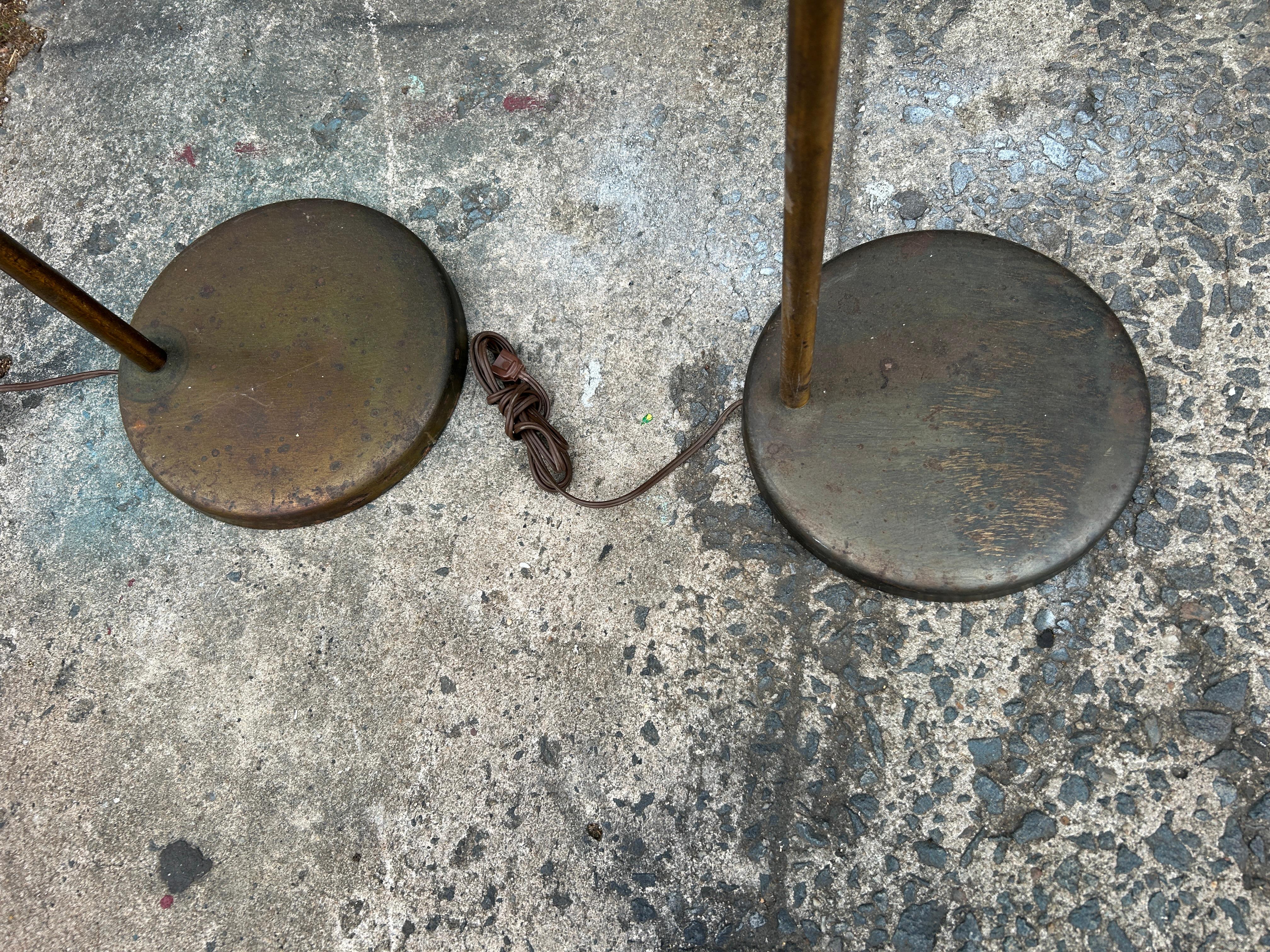 Pair of Midcentury Brass Floor Lamps with Patina  In Good Condition For Sale In BROOKLYN, NY