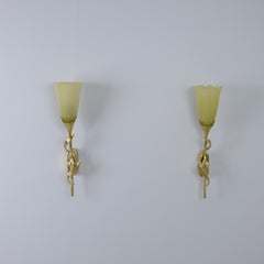 Pair of Mid-Century Brass Floral Wall Lamps 71020, Mauri Almari, Idman 1950s
