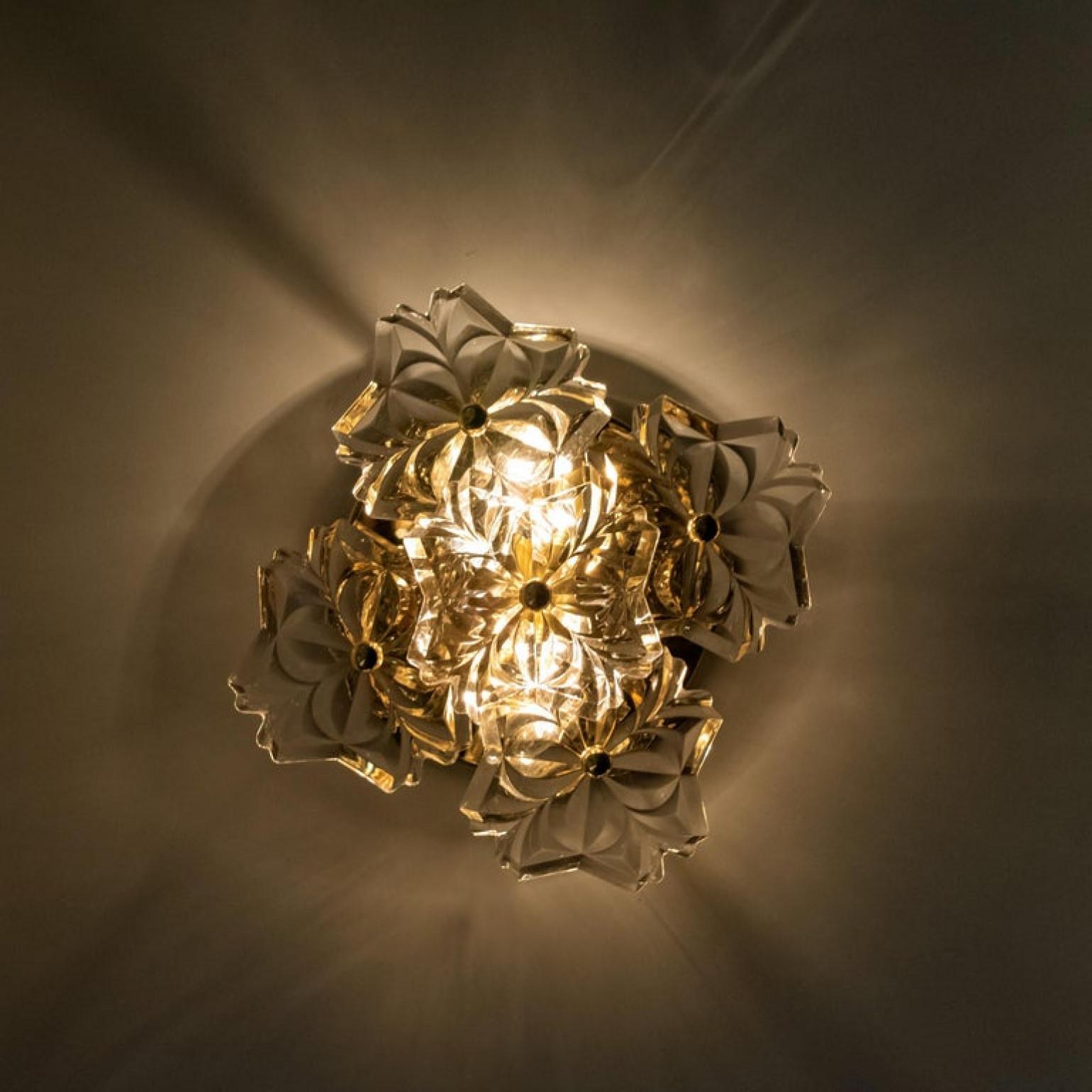Pair of Mid Century Brass Floral Wall Lights by Hillebrand, 1970s For Sale 6