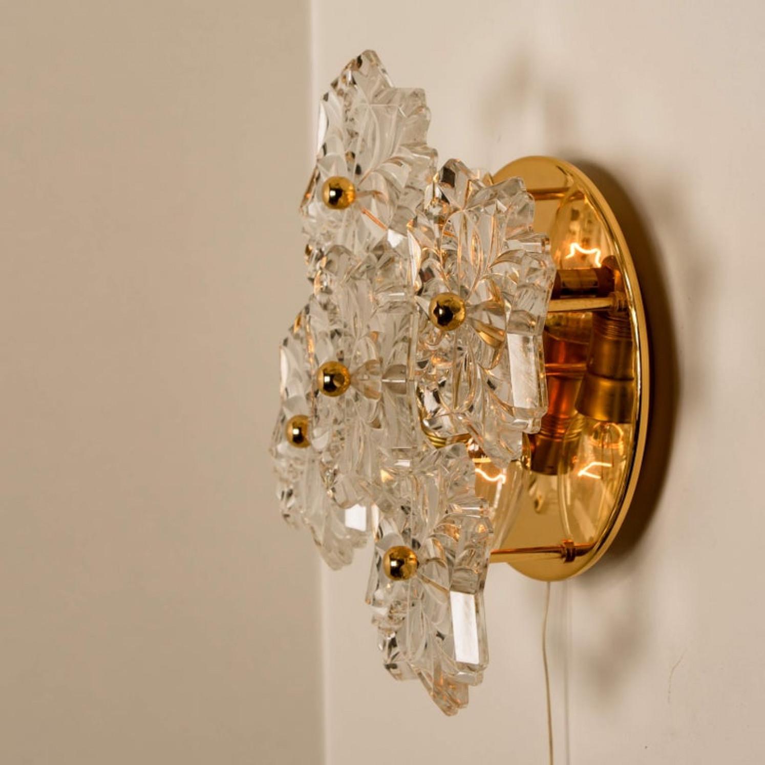 Pair of Mid Century Brass Floral Wall Lights by Hillebrand, 1970s For Sale 10