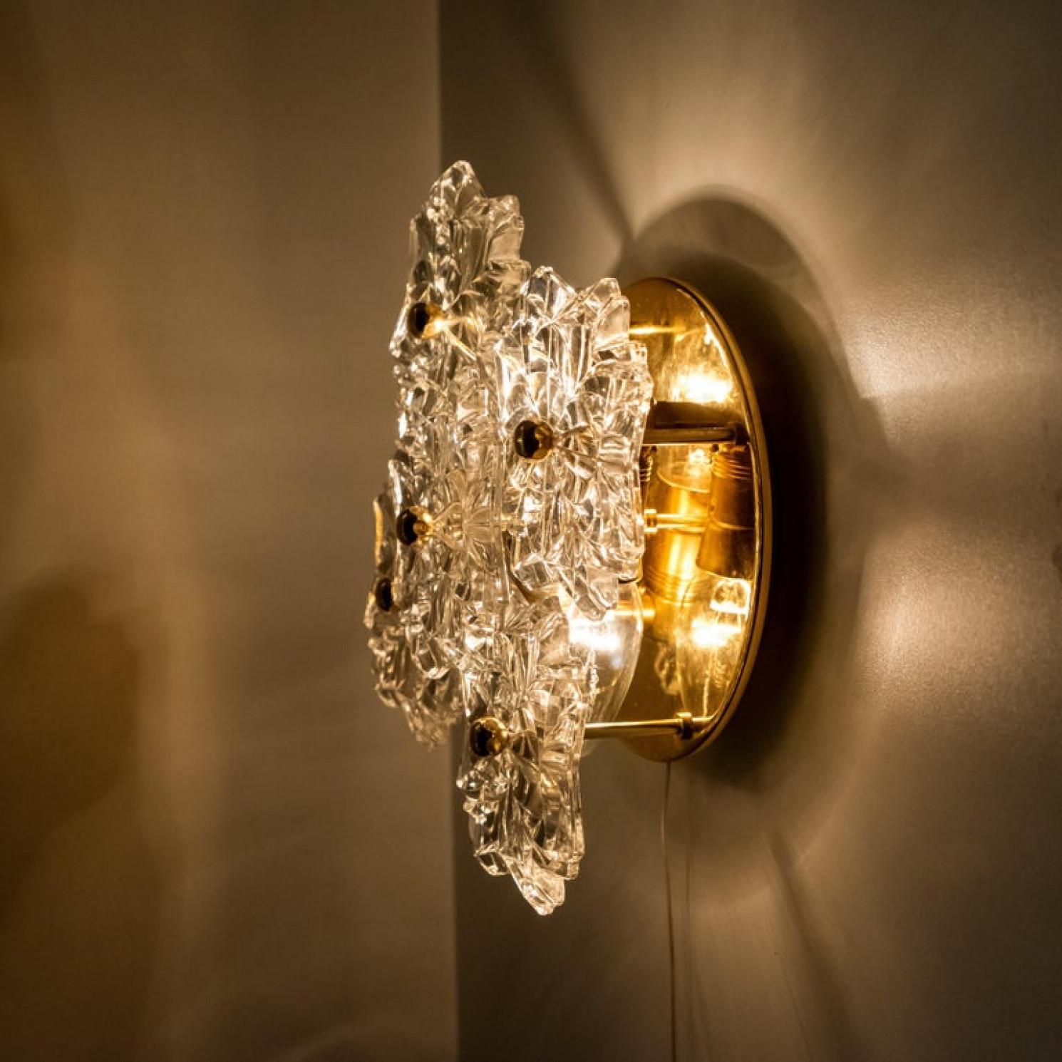 Other Pair of Mid Century Brass Floral Wall Lights by Hillebrand, 1970s For Sale