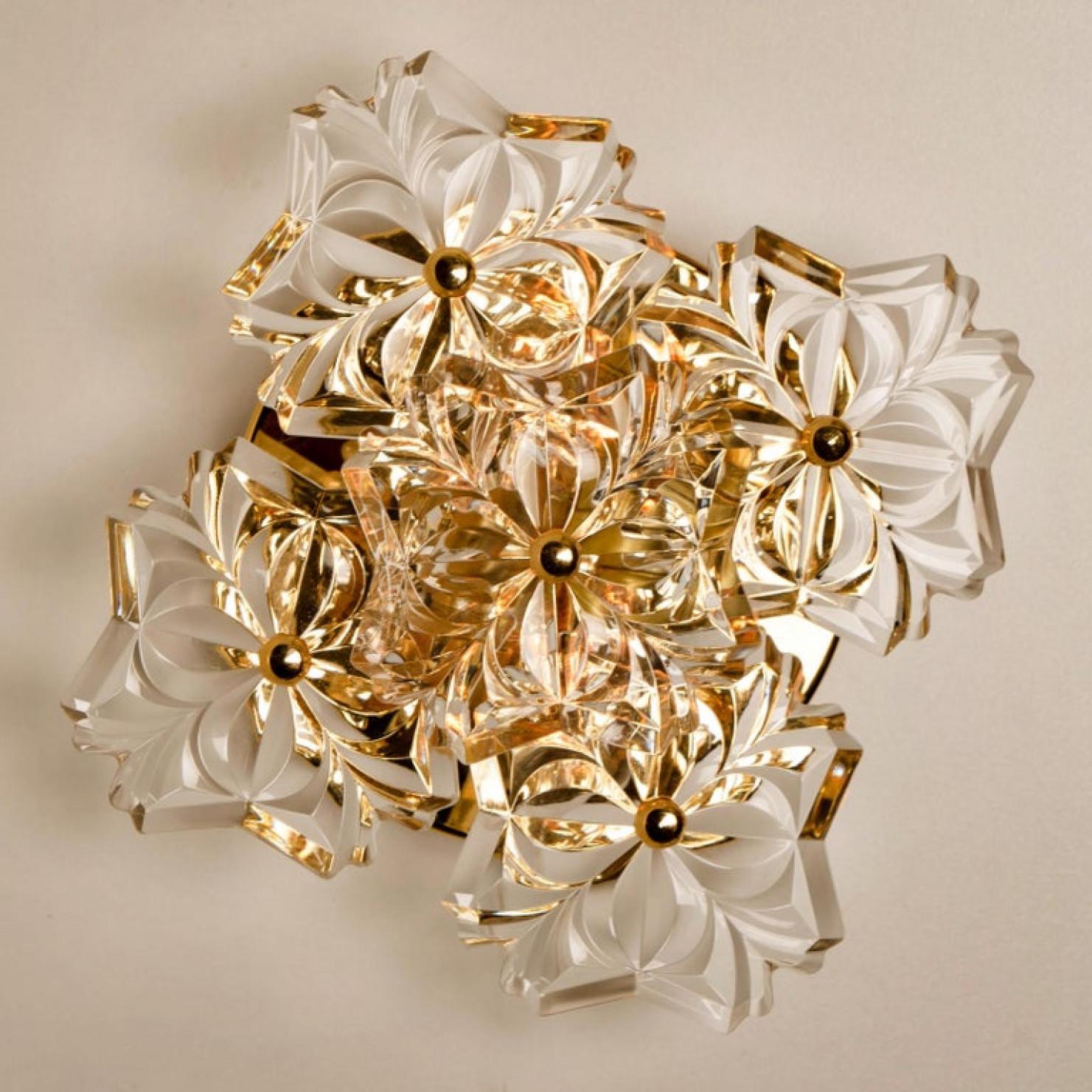 Pair of Mid Century Brass Floral Wall Lights by Hillebrand, 1970s For Sale 1
