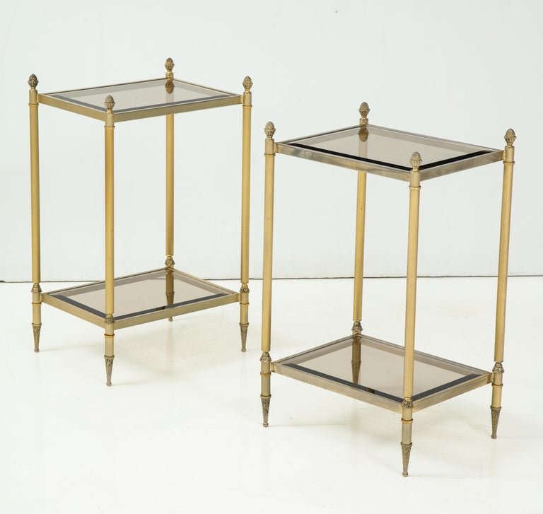 Pair of Mid-Century Brass and Glass End Tables For Sale at 1stDibs