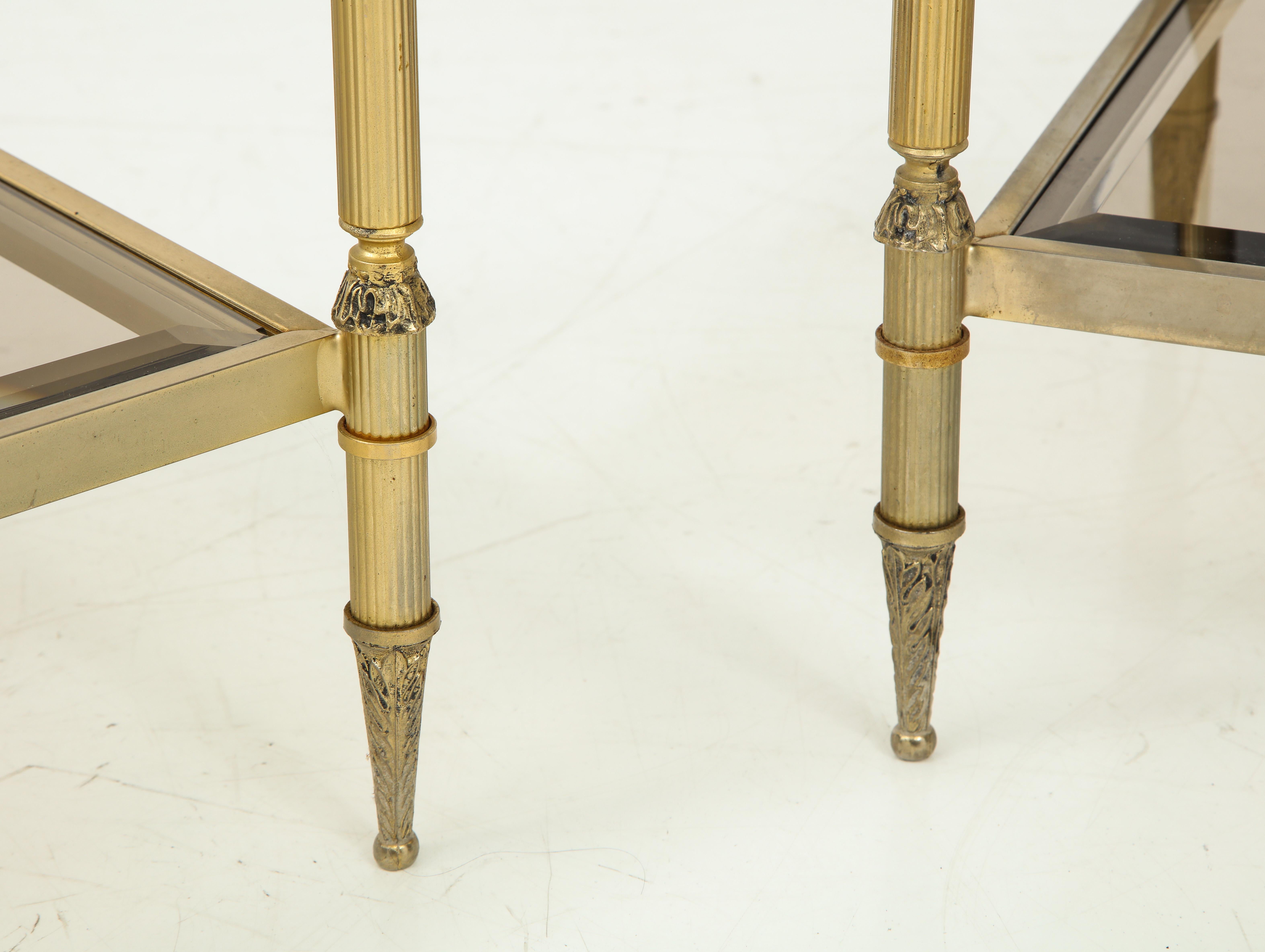 Pair of Mid-Century Brass & Glass End Tables For Sale 5