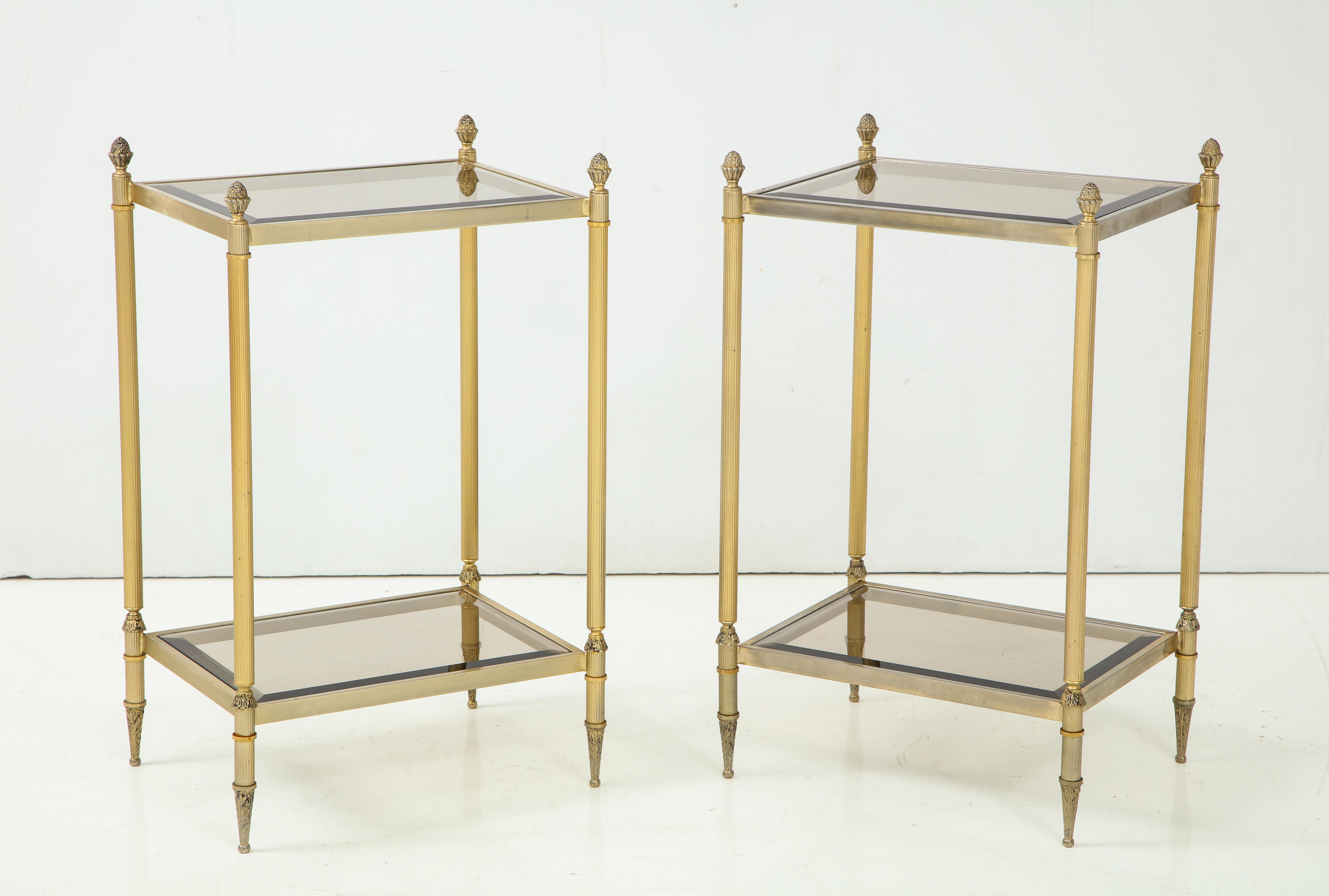 Pair of Mid-Century Brass & Glass End Tables For Sale 9