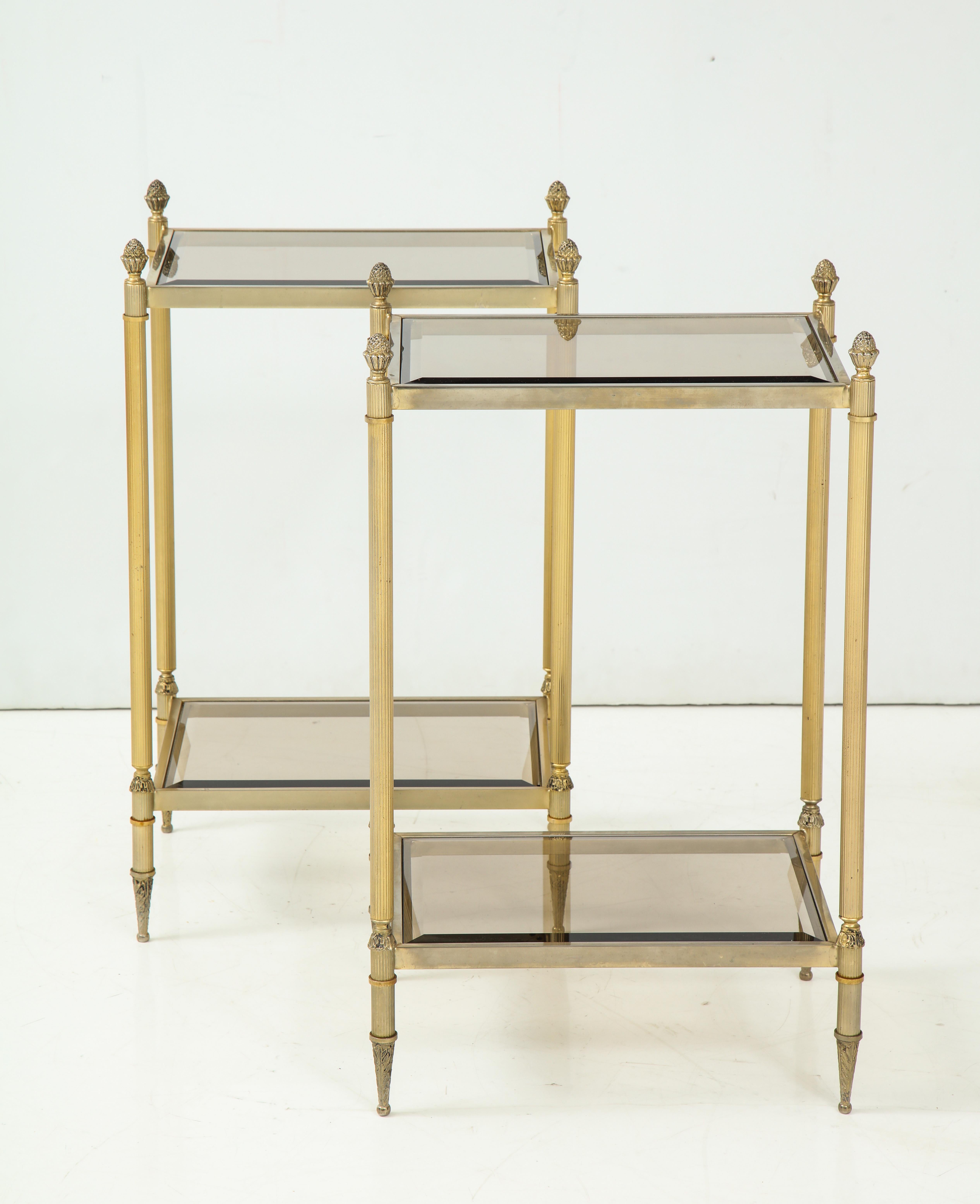 Pair of Mid-Century Brass & Glass End Tables For Sale 11