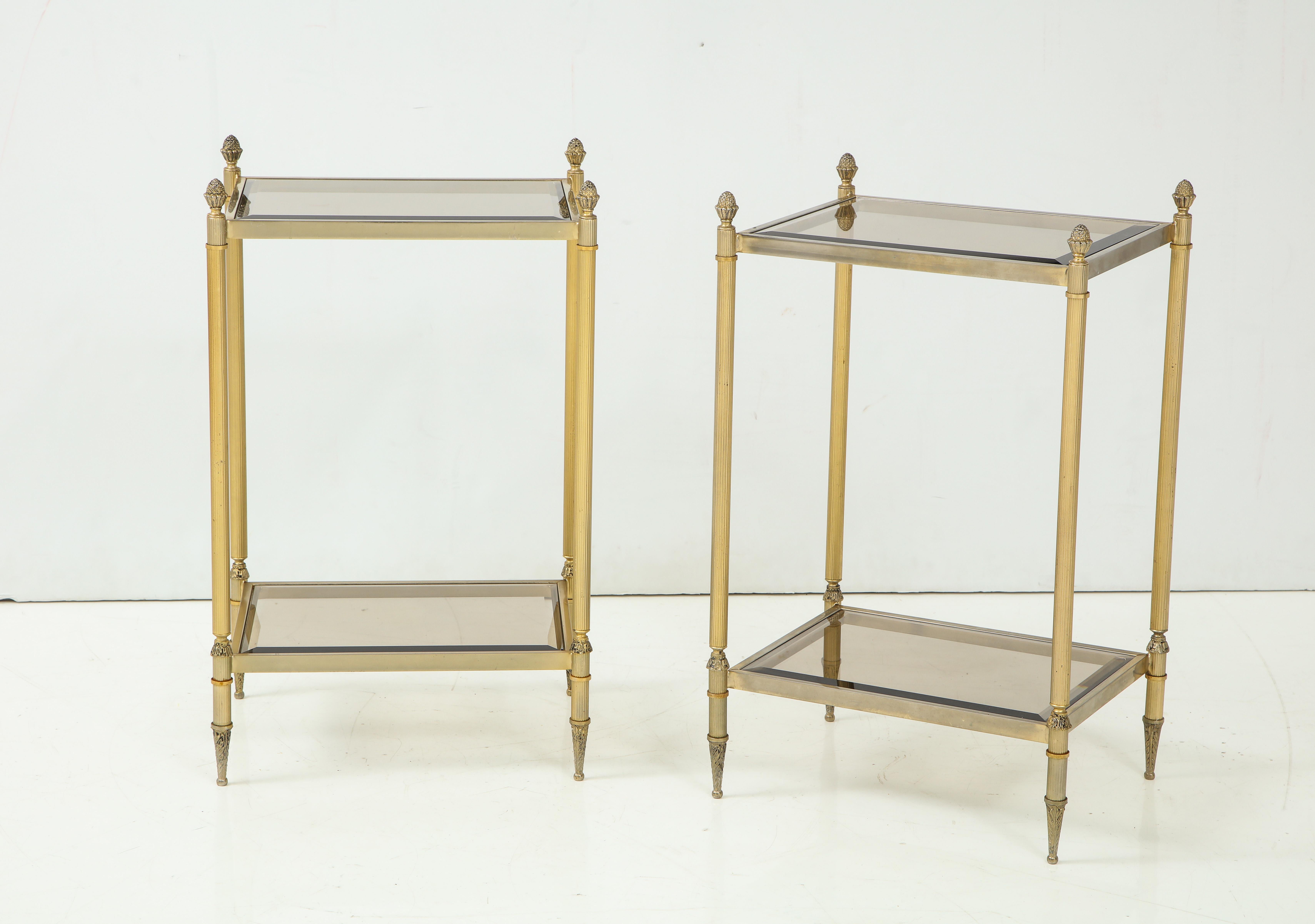 Pair of Mid-Century Brass & Glass End Tables For Sale 1